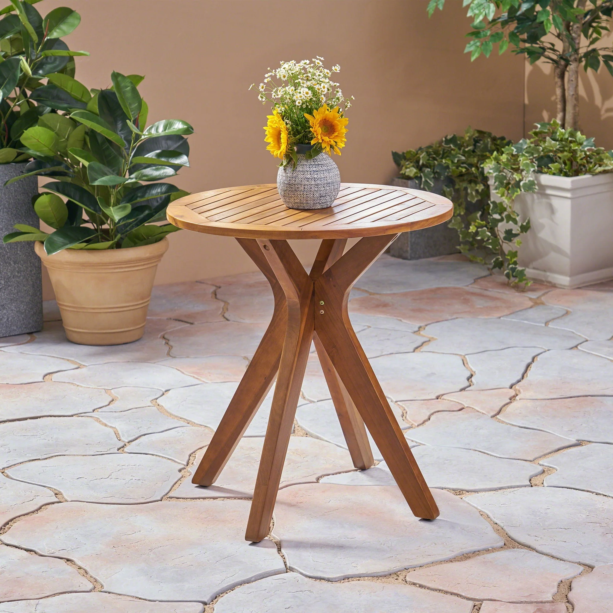 Stamford Outdoor Bistro Table Acacia Wood X-Base Teak - Image 3