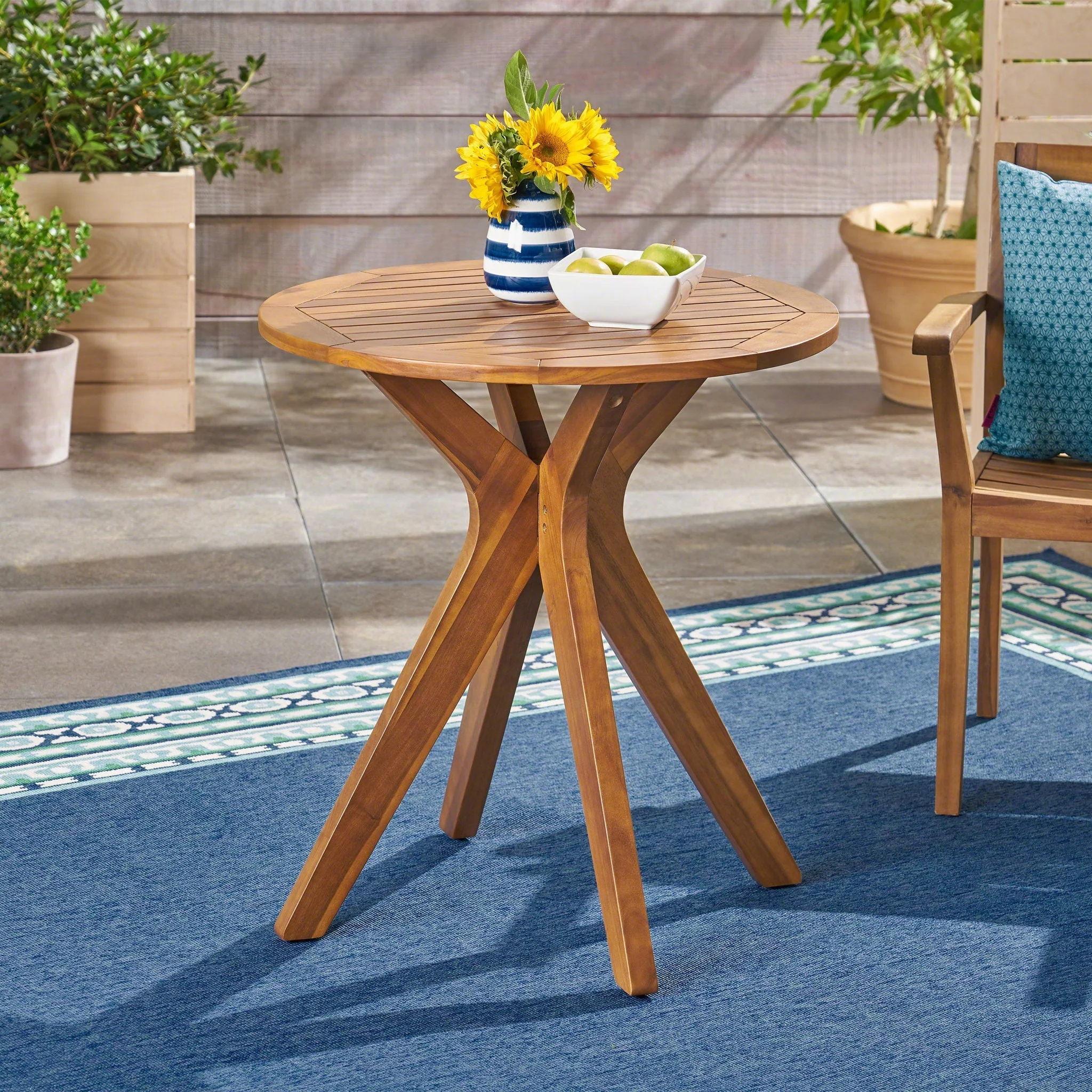 Stamford Outdoor Bistro Table Acacia Wood X-Base Teak - Image 4