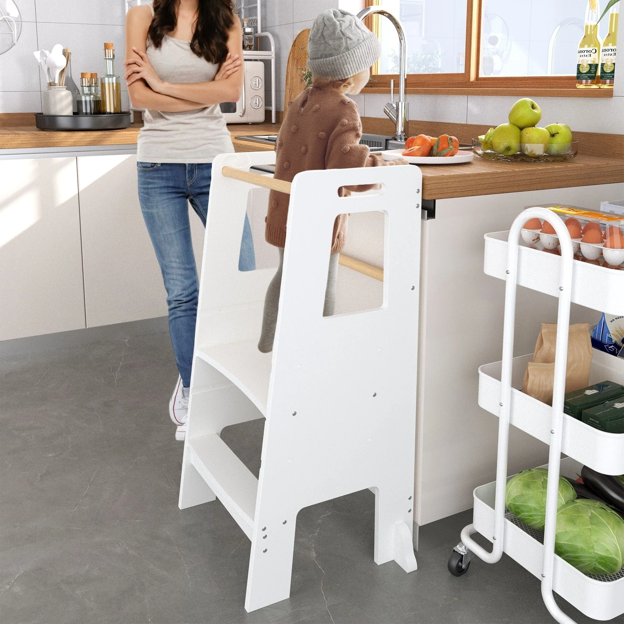 Standing Tower, Child Kitchen Step Stool Toddler, Montessori Stool Adjustable Height - White - Image 2