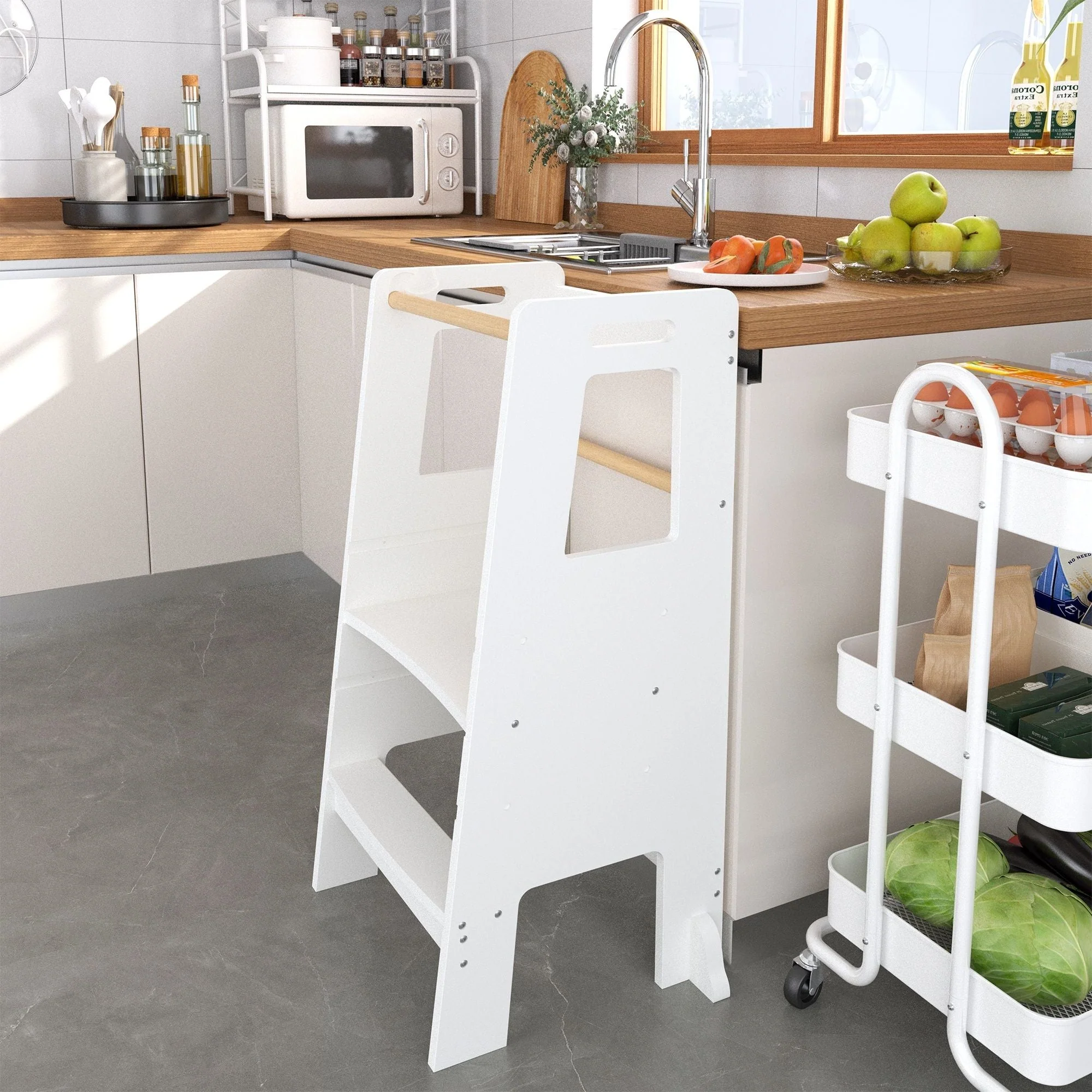 Standing Tower, Child Kitchen Step Stool Toddler, Montessori Stool Adjustable Height - White - Image 3