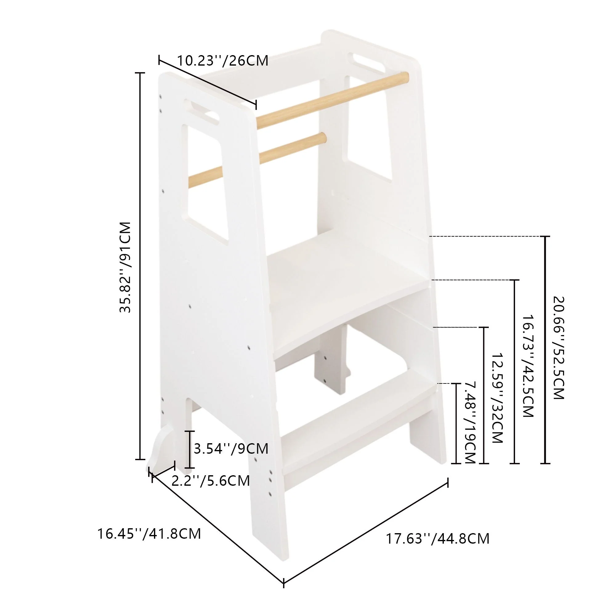 Standing Tower, Child Kitchen Step Stool Toddler, Montessori Stool Adjustable Height - White - Image 4