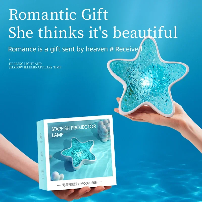 Starfish LED Night Light Rechargeable Ocean Wave Projector Romantic Table Lamp - Image 2