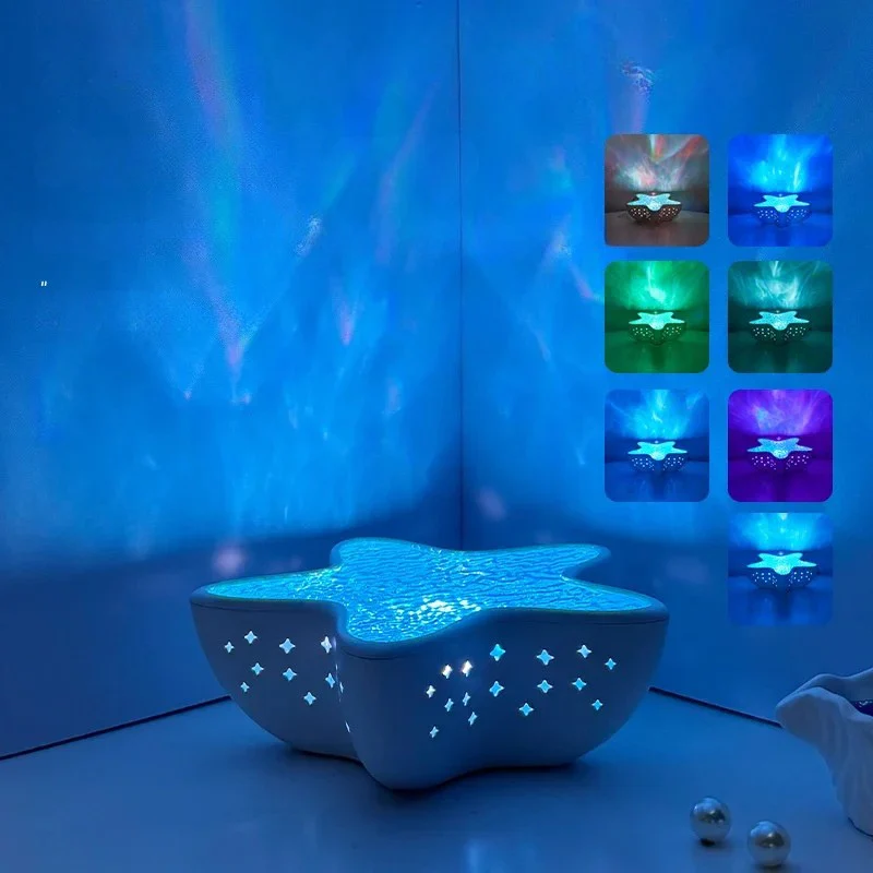 Starfish LED Night Light Rechargeable Ocean Wave Projector Romantic Table Lamp - Image 6