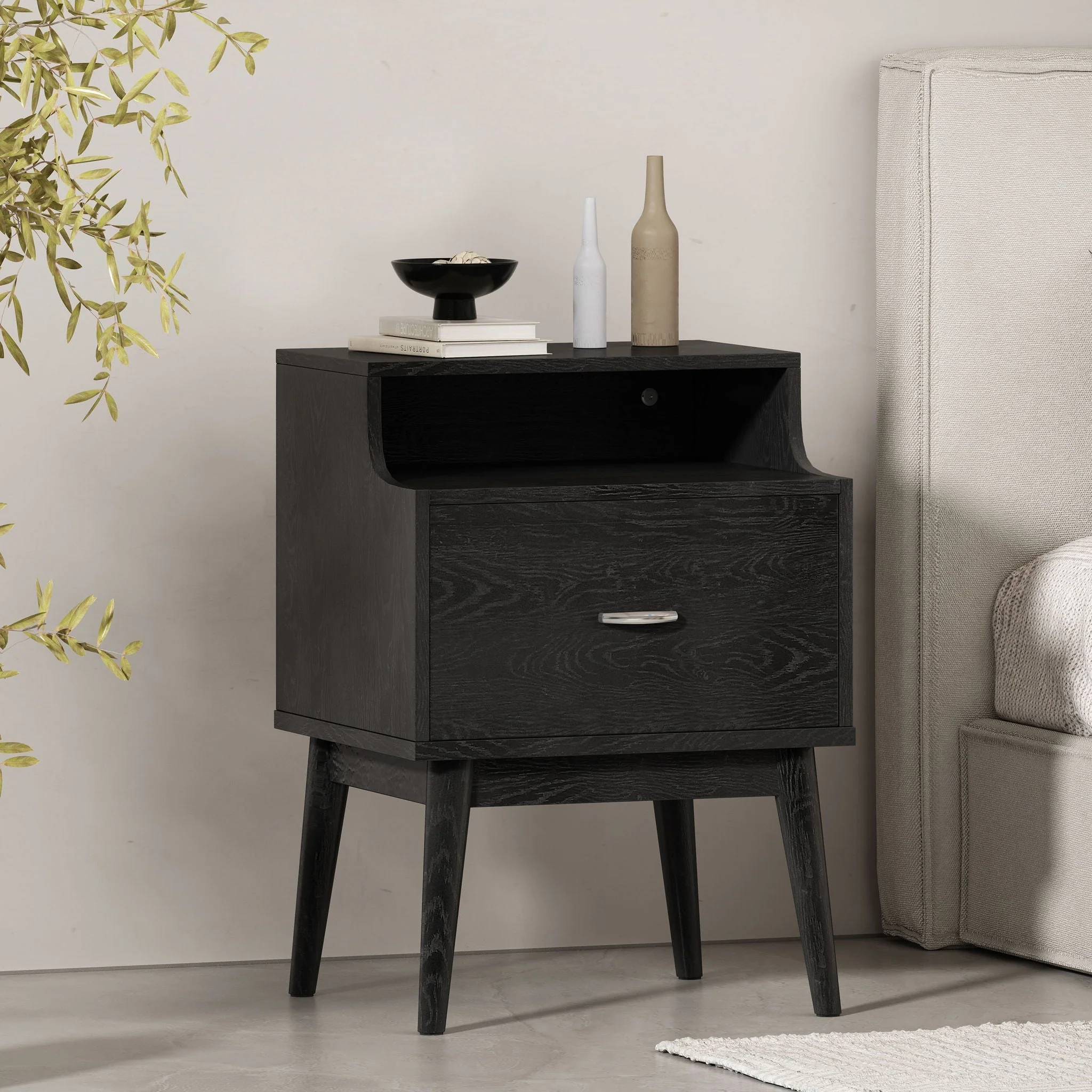 Starla Wooden Nightstand - Black - Image 2