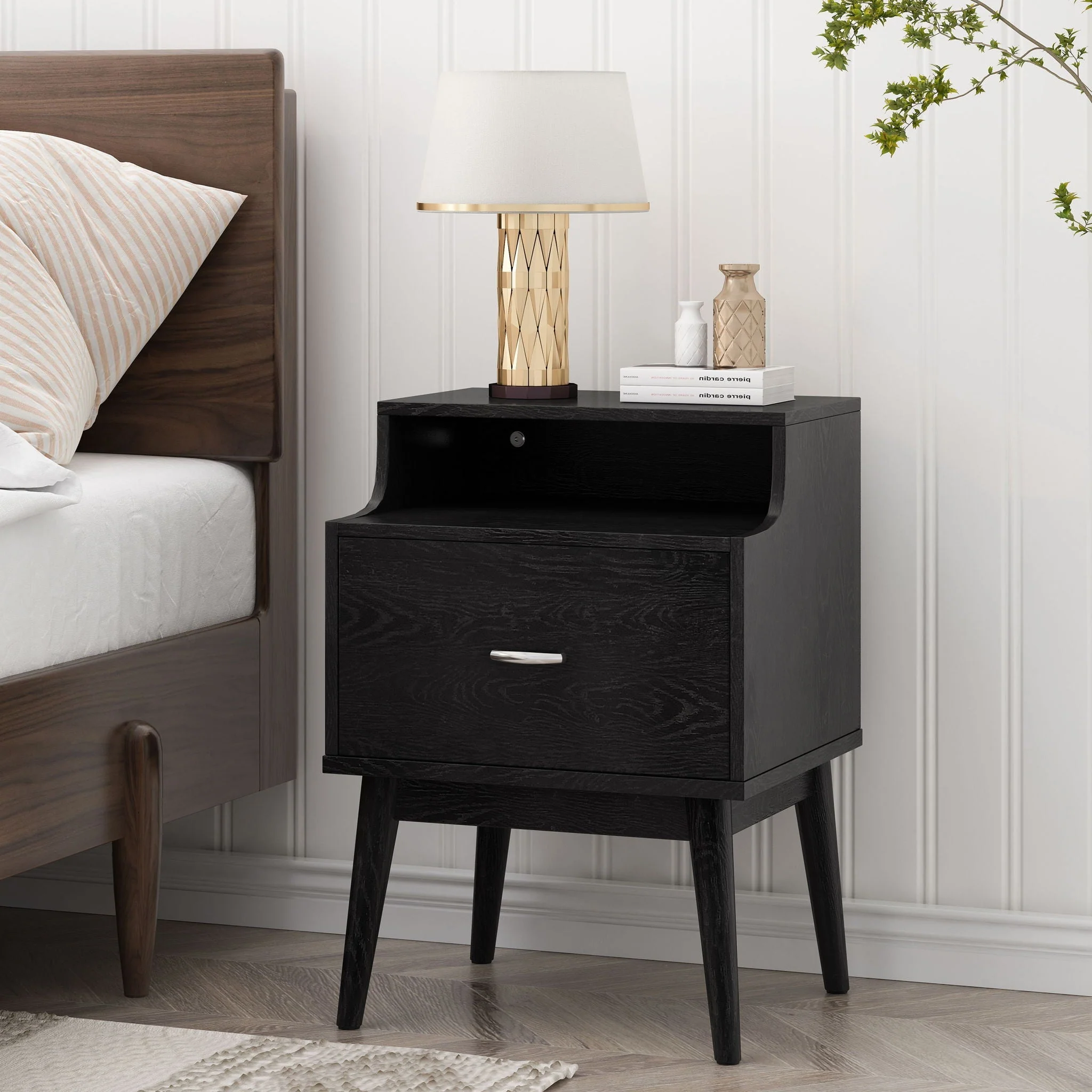 Starla Wooden Nightstand - Black - Image 3