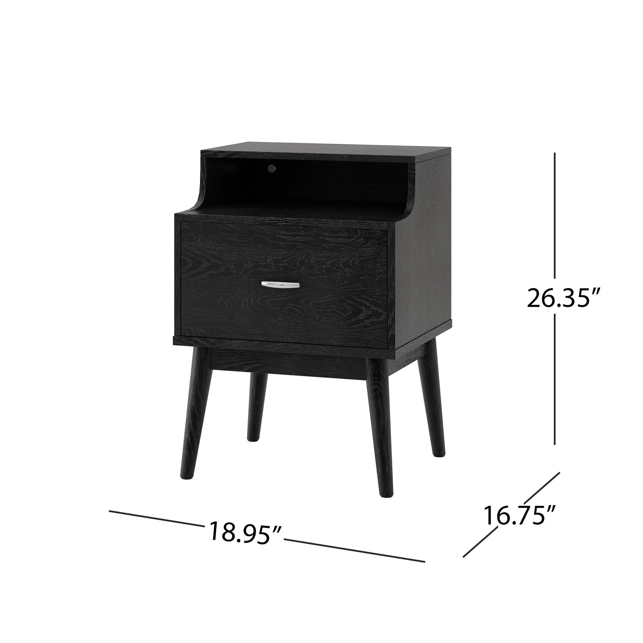 Starla Wooden Nightstand - Black - Image 4