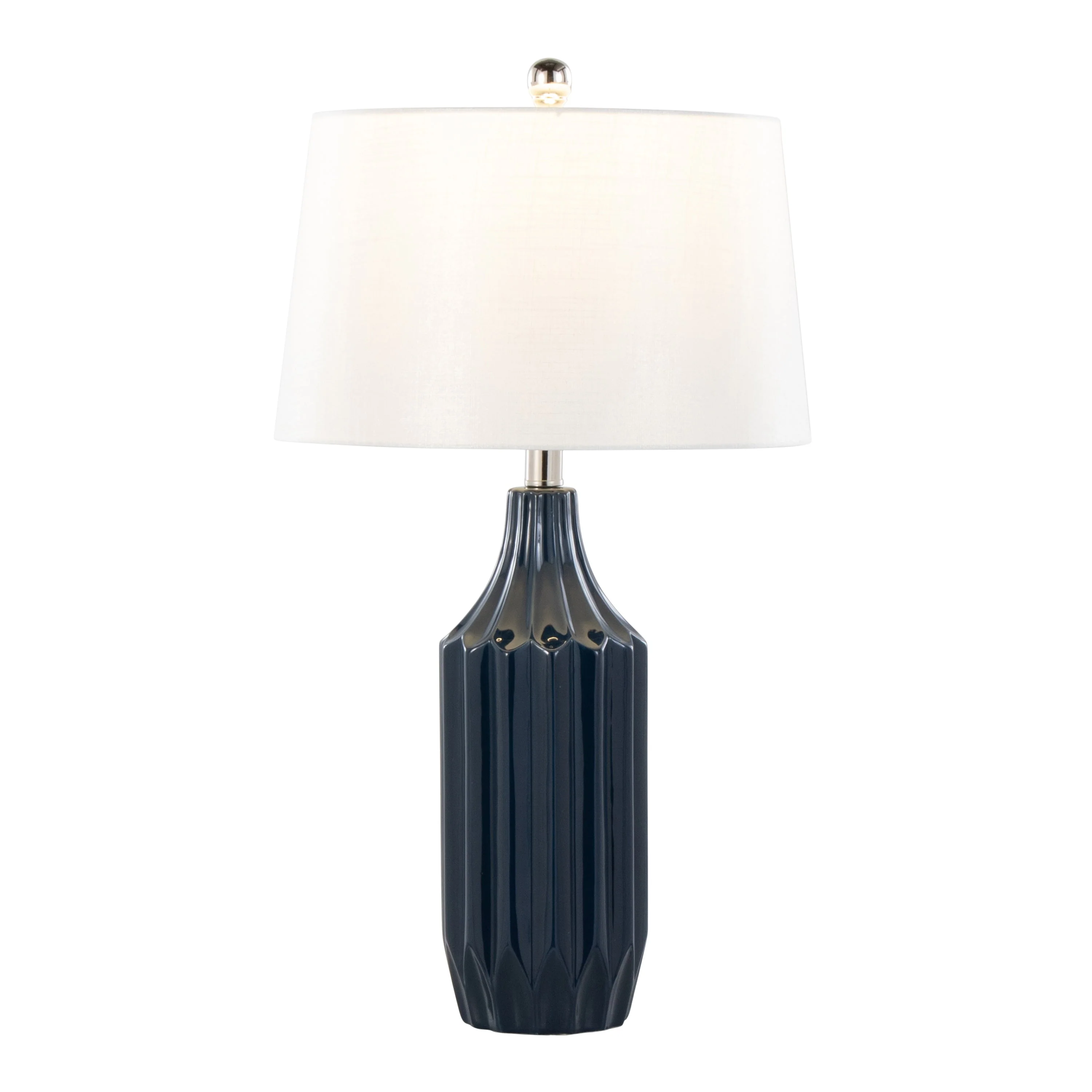 Stella 23" Contemporary Ceramic Table Lamp in Gloss Dark Blue Ceramic with White Shade - Image 2
