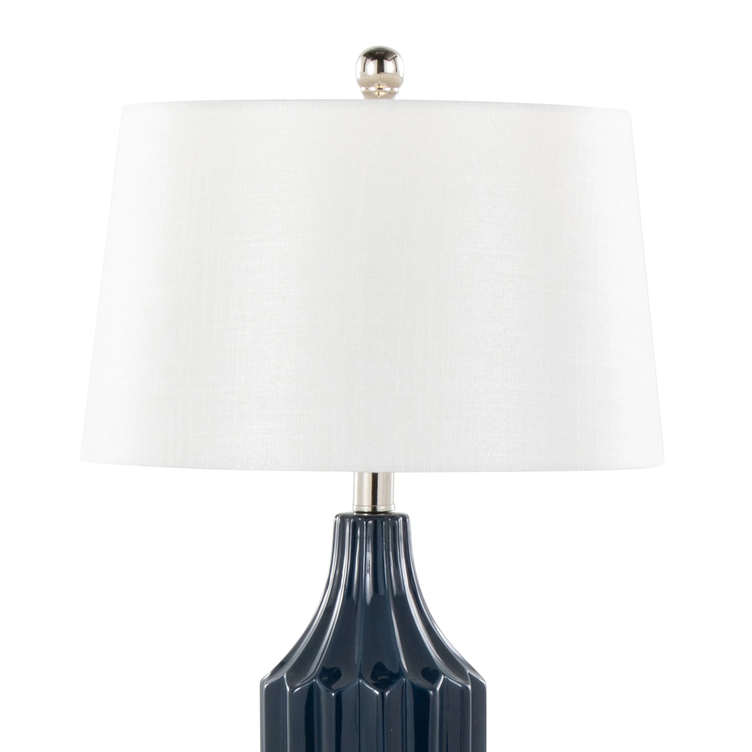 Stella 23" Contemporary Ceramic Table Lamp in Gloss Dark Blue Ceramic with White Shade - Image 3