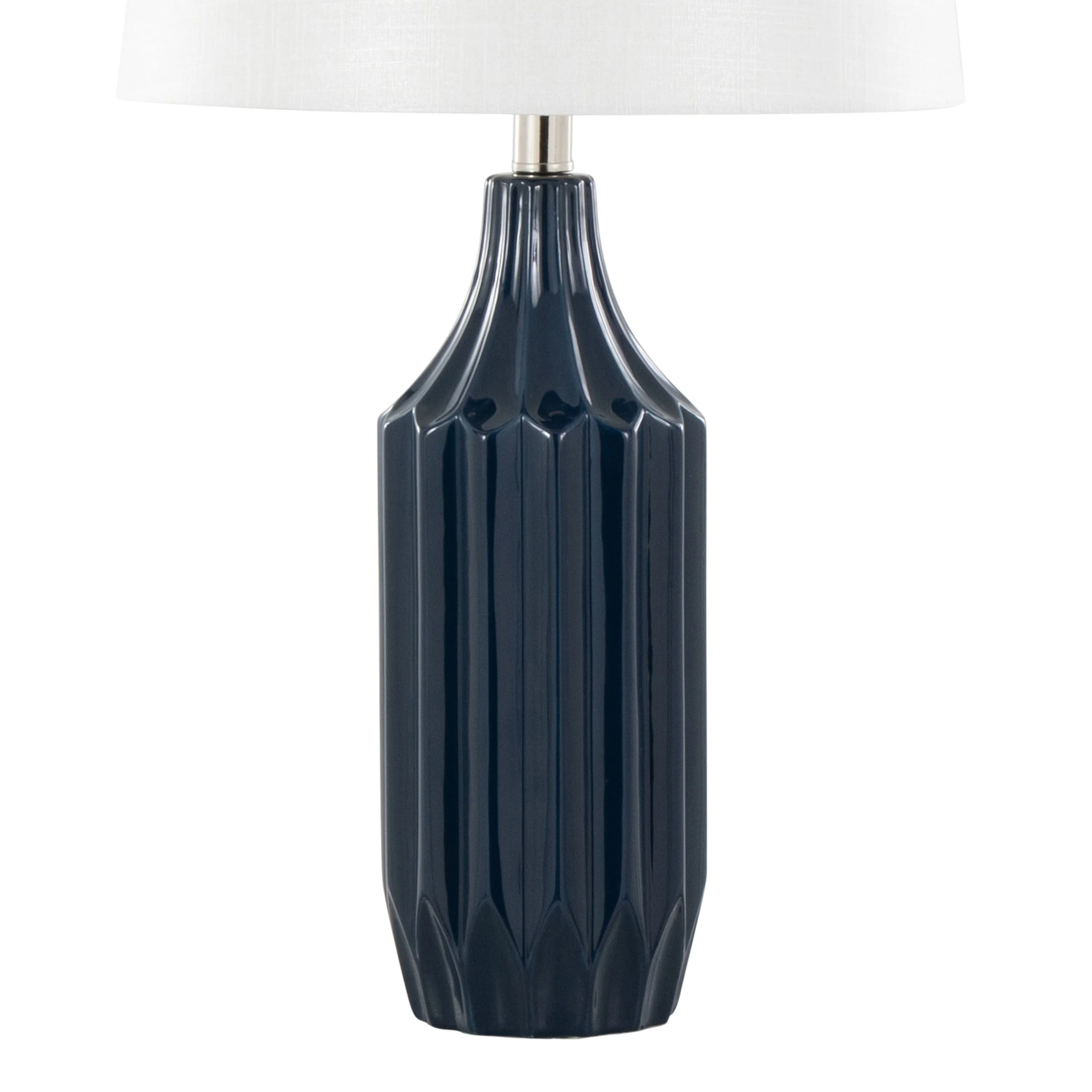 Stella 23" Contemporary Ceramic Table Lamp in Gloss Dark Blue Ceramic with White Shade - Image 4