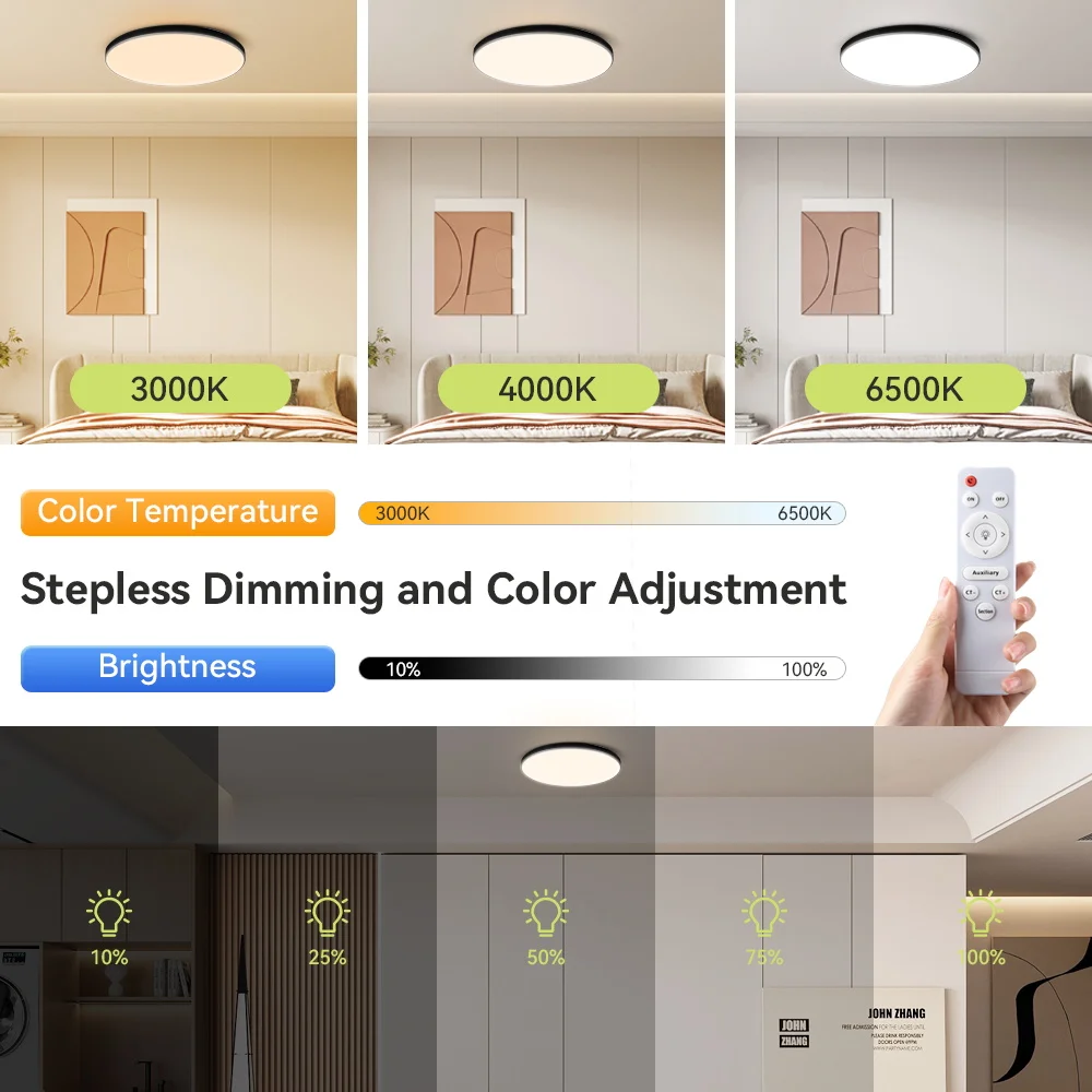 Stepless Dimming LED Ceiling Light Waterproof Remote Control 30W-50W Living Bedroom - Image 7