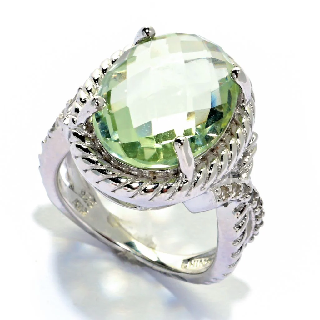 Sterling Silver Choice of 16x12mm Checkerboard Cut Gemstone & White Topaz Ring - Image 5