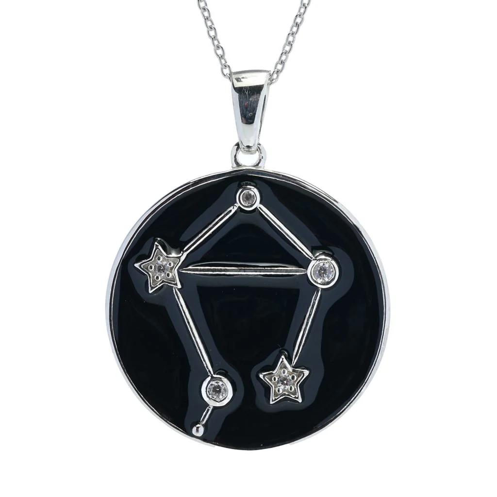 Sterling Silver Choice of Zodiac White Zircon & Black Enamel Pendant w/ Chain - Image 8