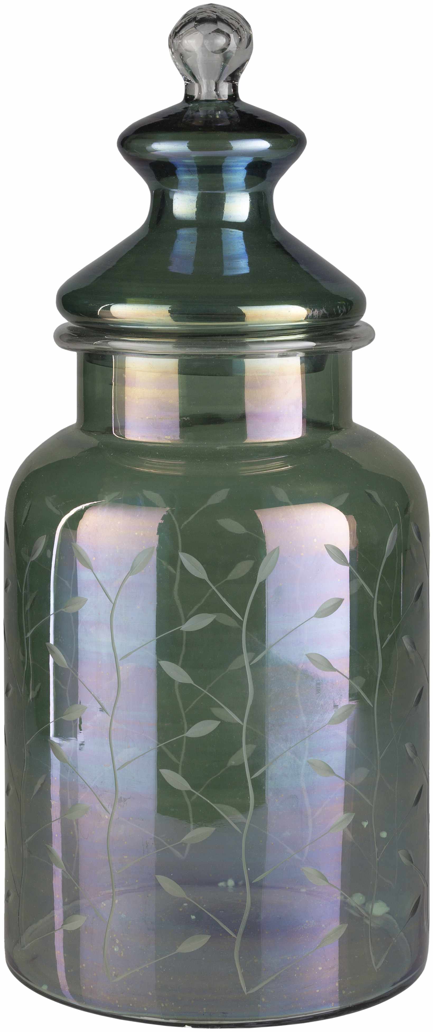 Stewartville Green Etched Glass Jar - Image 5