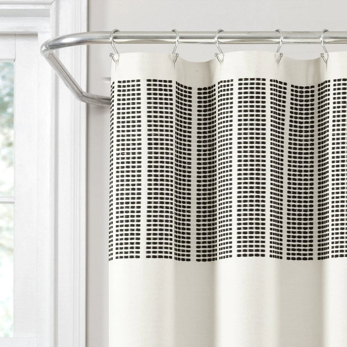 Stitched Woven Stripe Yarn Dyed Recycled Cotton Blend Shower Curtain - Image 3