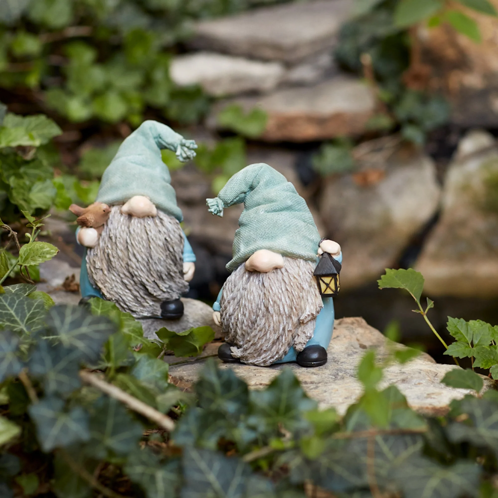 Stone Garden Gnome Figurine with Bird and Lantern Accent (Set of 4) - Image 5
