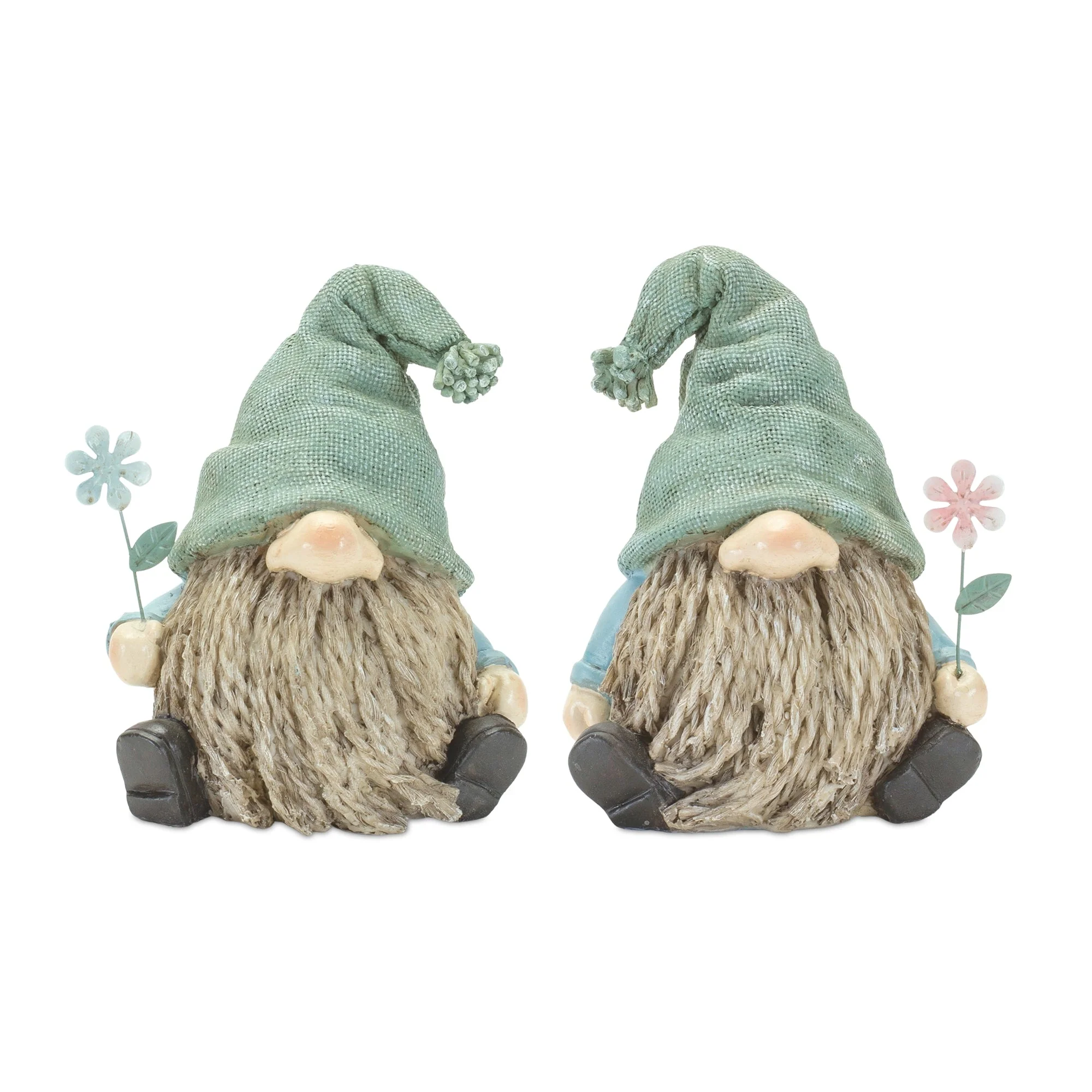 Stone Garden Gnome Figurine with Flower Stem Accent (Set of 4) - Image 3