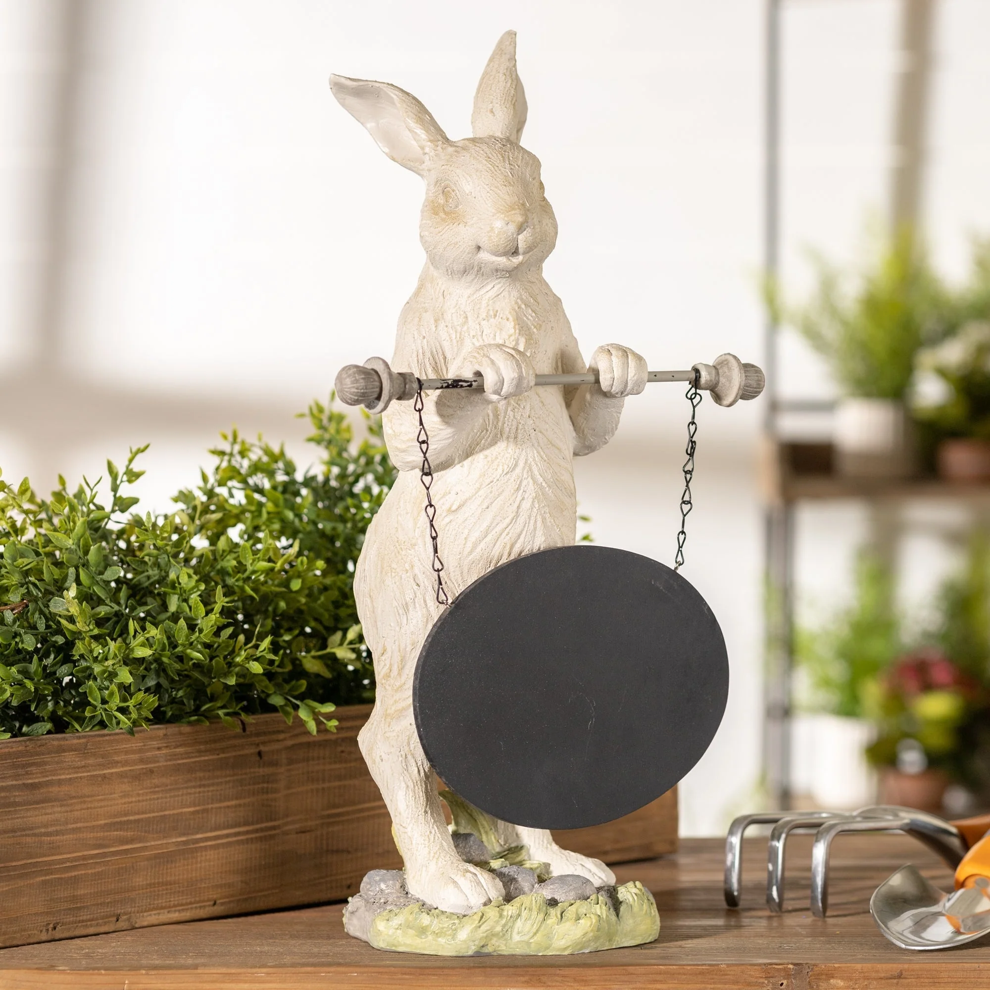 Stone garden rabbit with sign 11"h - Image 2
