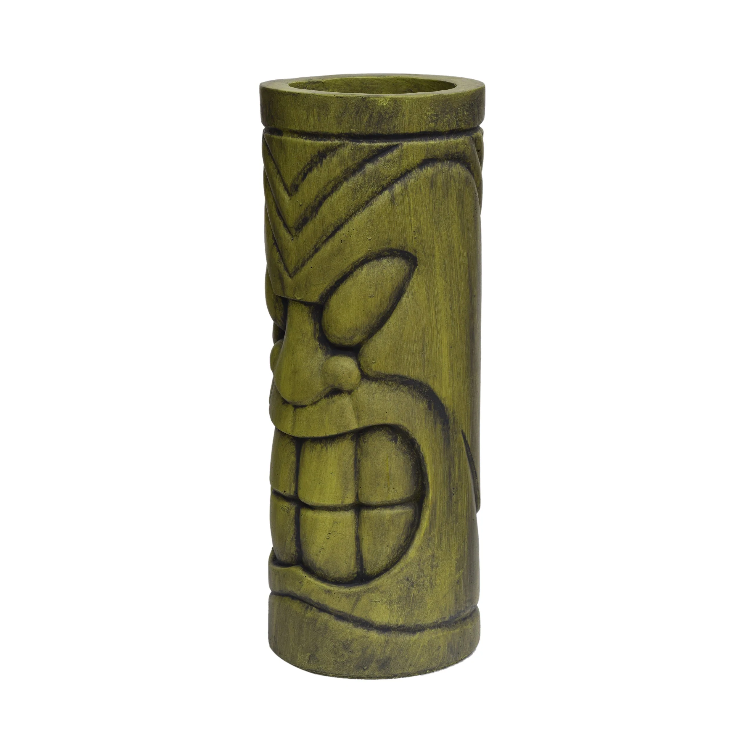 Stone Statue Urn Planter, Decorative Face Plant Pot, Antique Green Finish - Image 7