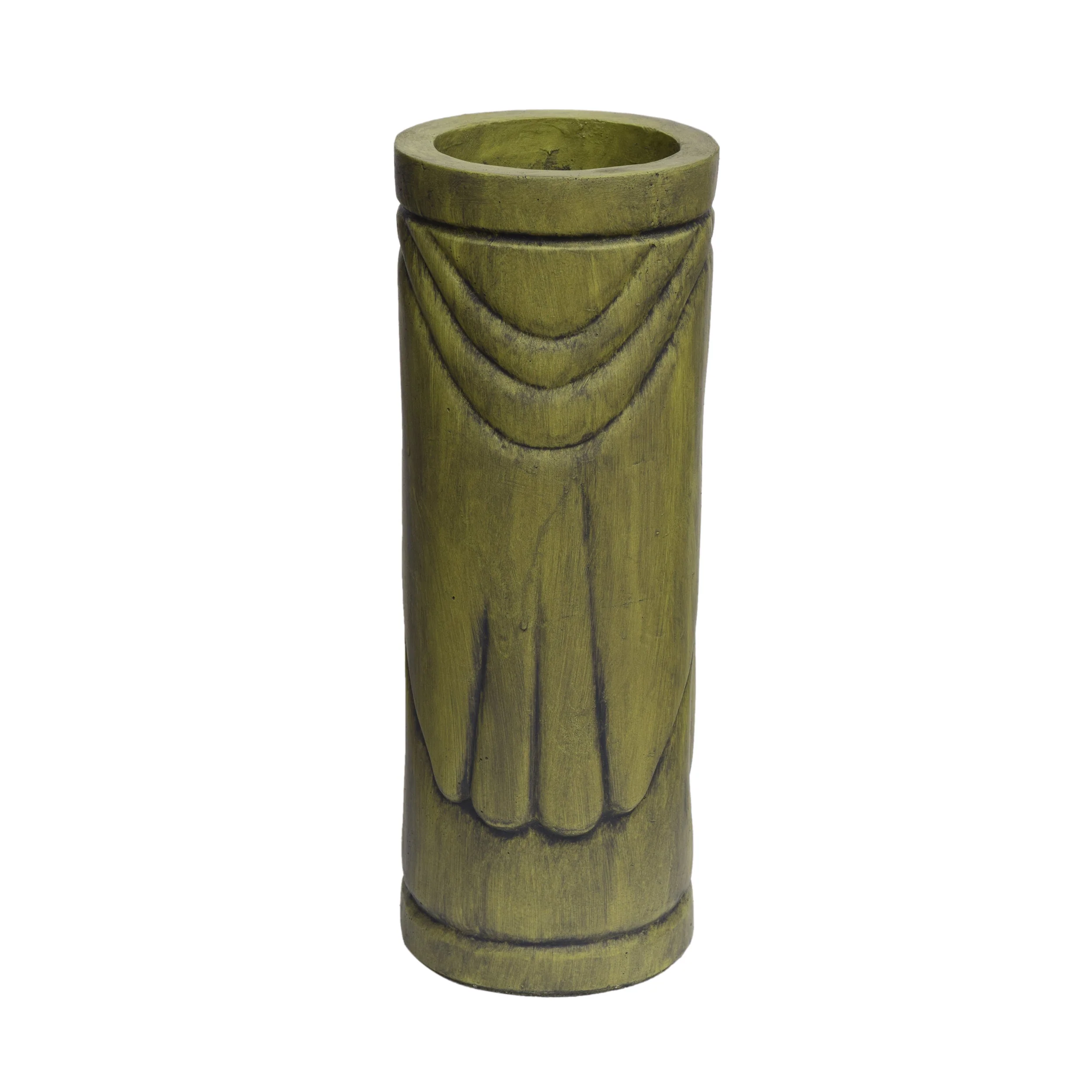Stone Statue Urn Planter, Decorative Face Plant Pot, Antique Green Finish - Image 9