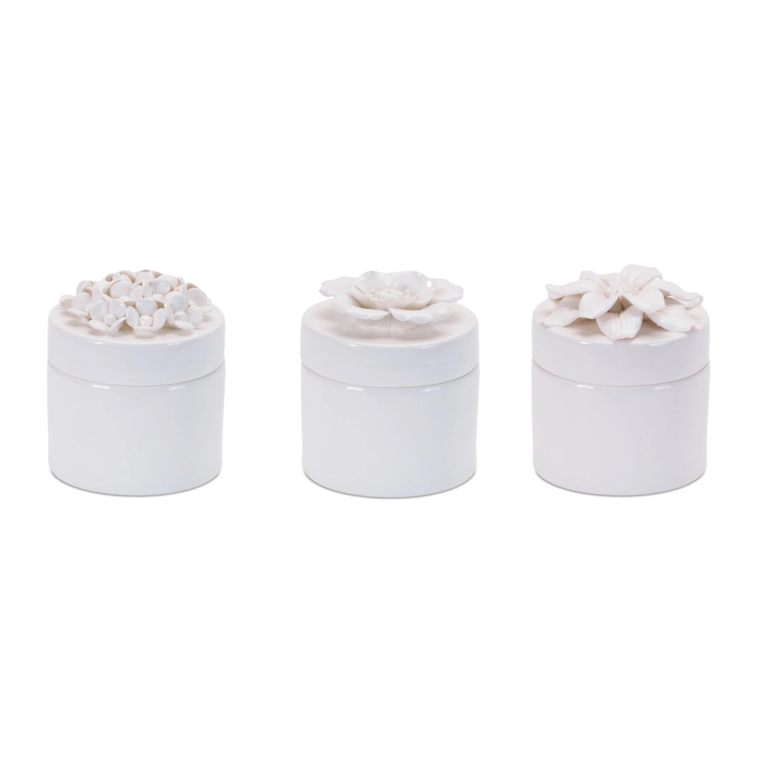 Stoneware Box with Floral Lid Accent (Set of 3) - Image 2