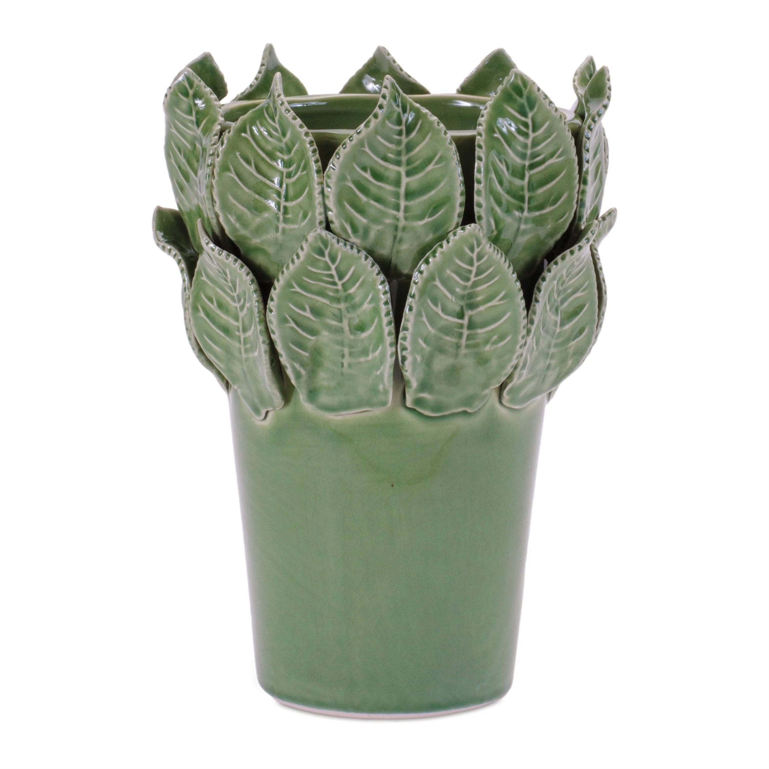 Stoneware Vase with Leaves Accent 7.5"H - Image 2