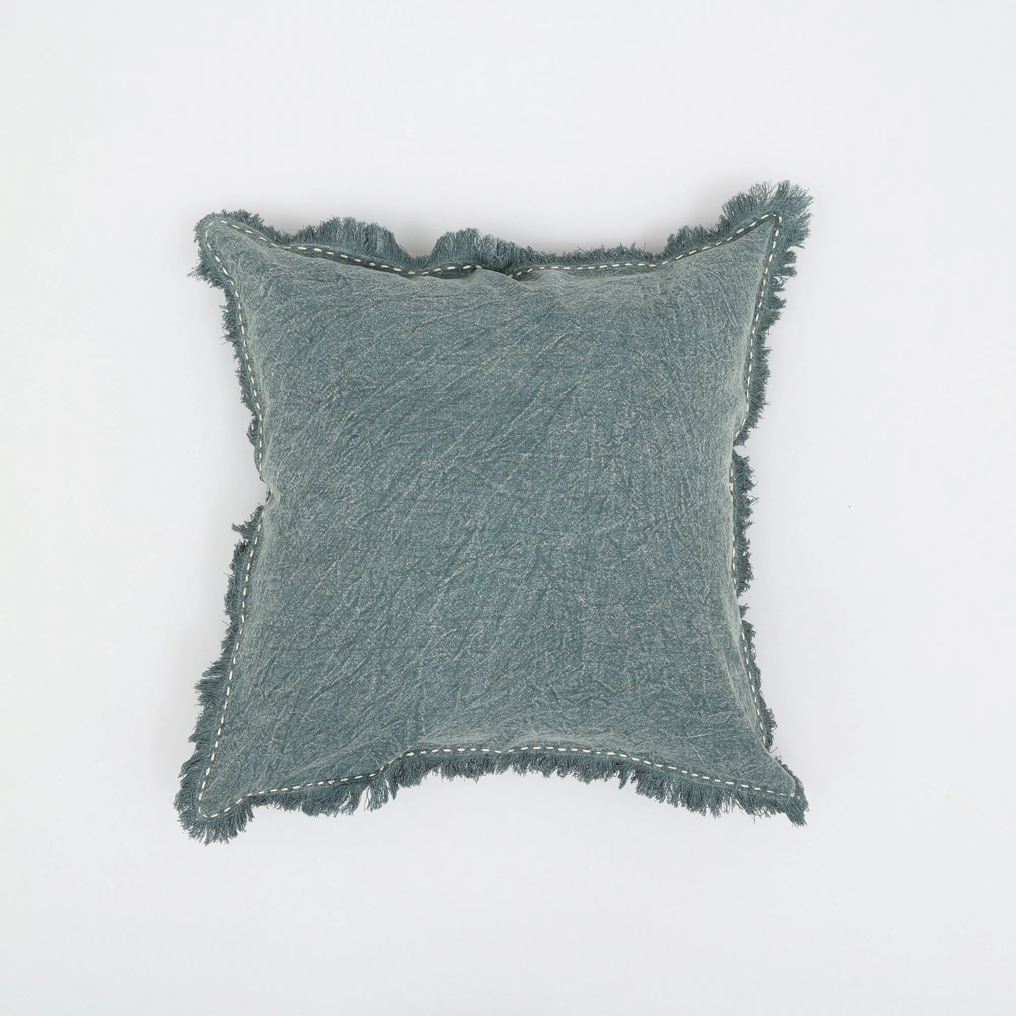 Stonewashed Linen Throw Pillow with Handworked Edges & Fringe - 22x22 - Image 2