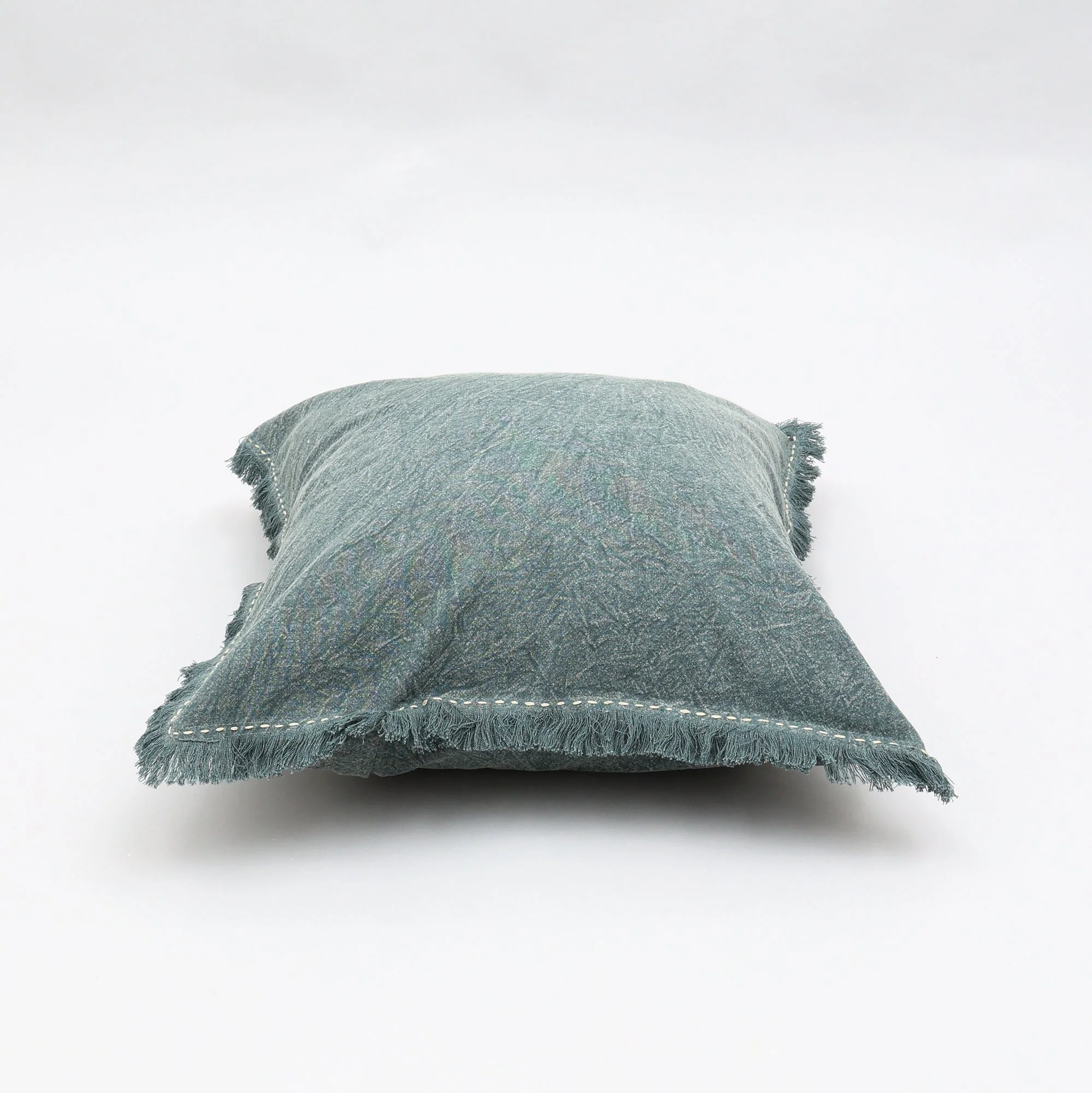 Stonewashed Linen Throw Pillow with Handworked Edges & Fringe - 22x22 - Image 3