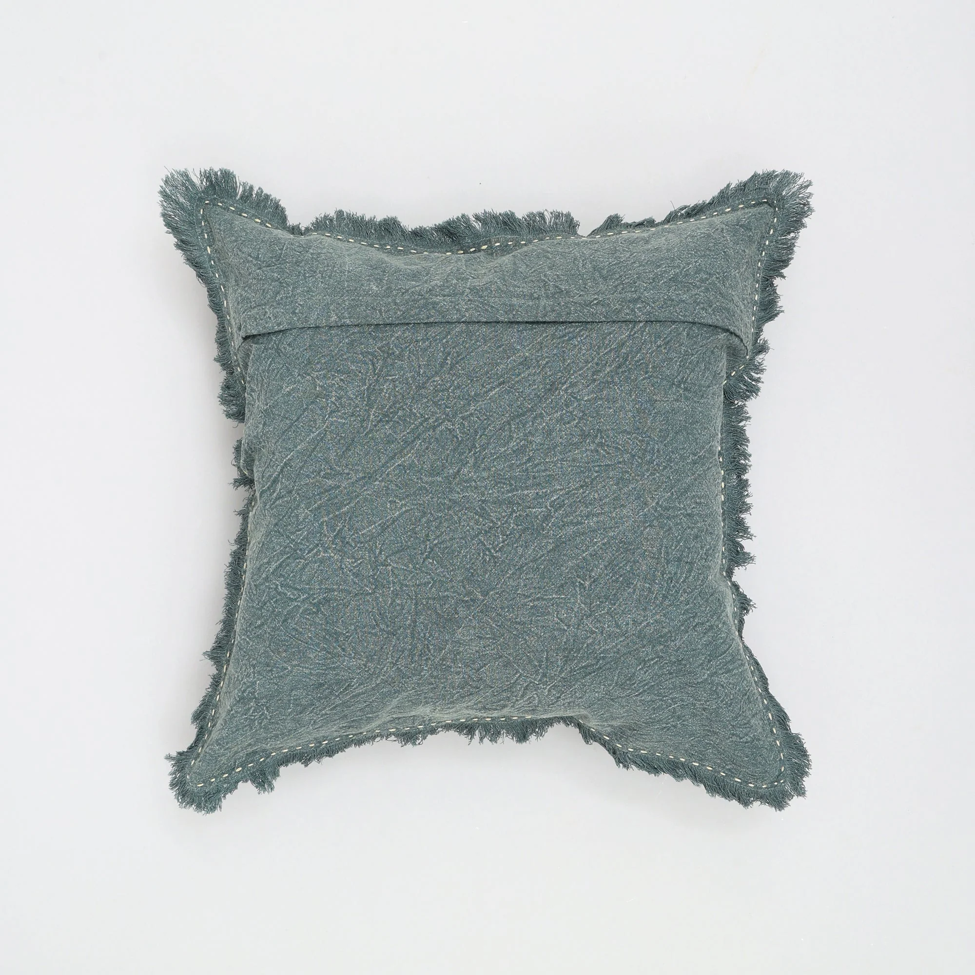 Stonewashed Linen Throw Pillow with Handworked Edges & Fringe - 22x22 - Image 4