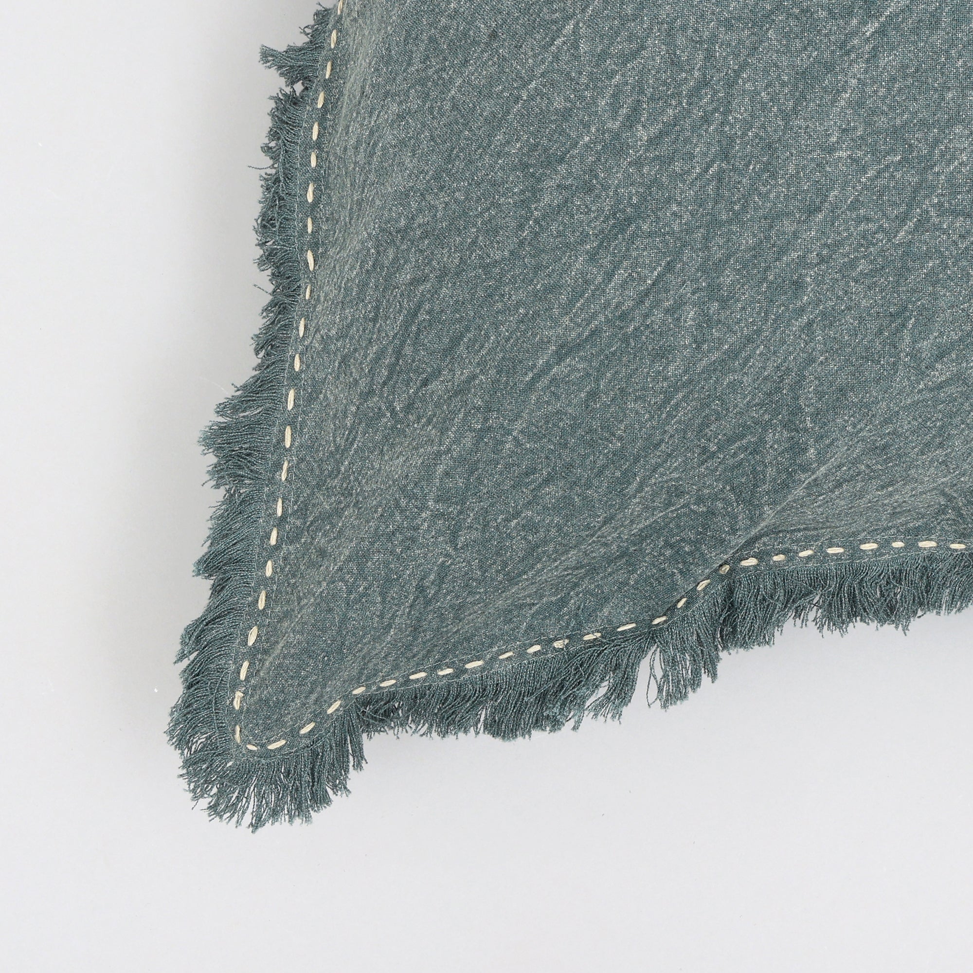 Stonewashed Linen Throw Pillow with Handworked Edges & Fringe - 22x22 - Image 5