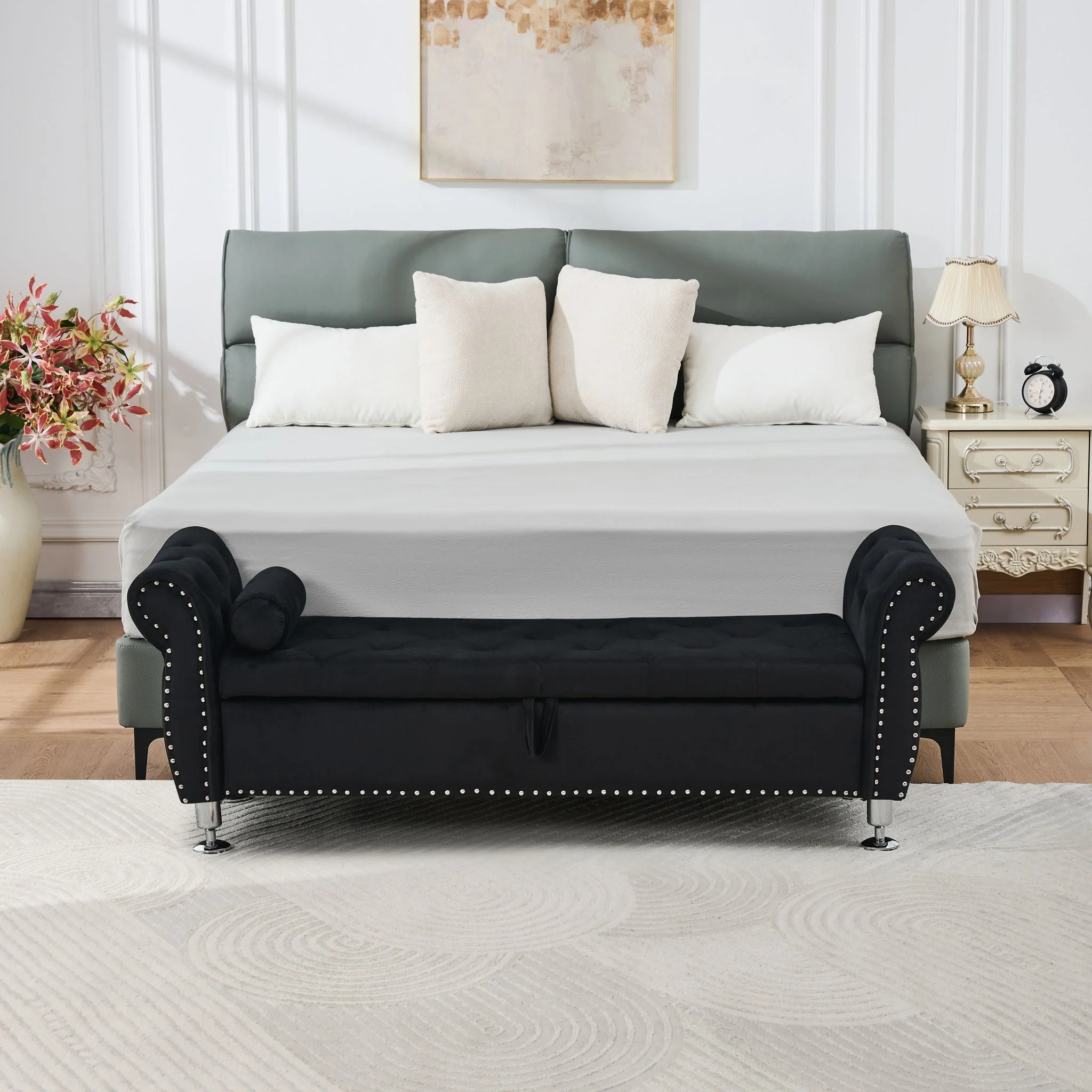 Storage Bench With Crystal Buttons And 1 Pillow For Bedroom - Image 12