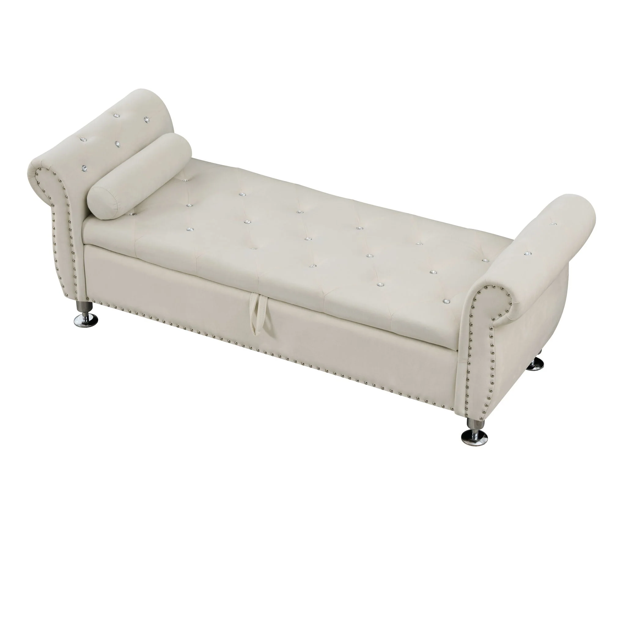 Storage Bench With Crystal Buttons And 1 Pillow For Bedroom - Image 2