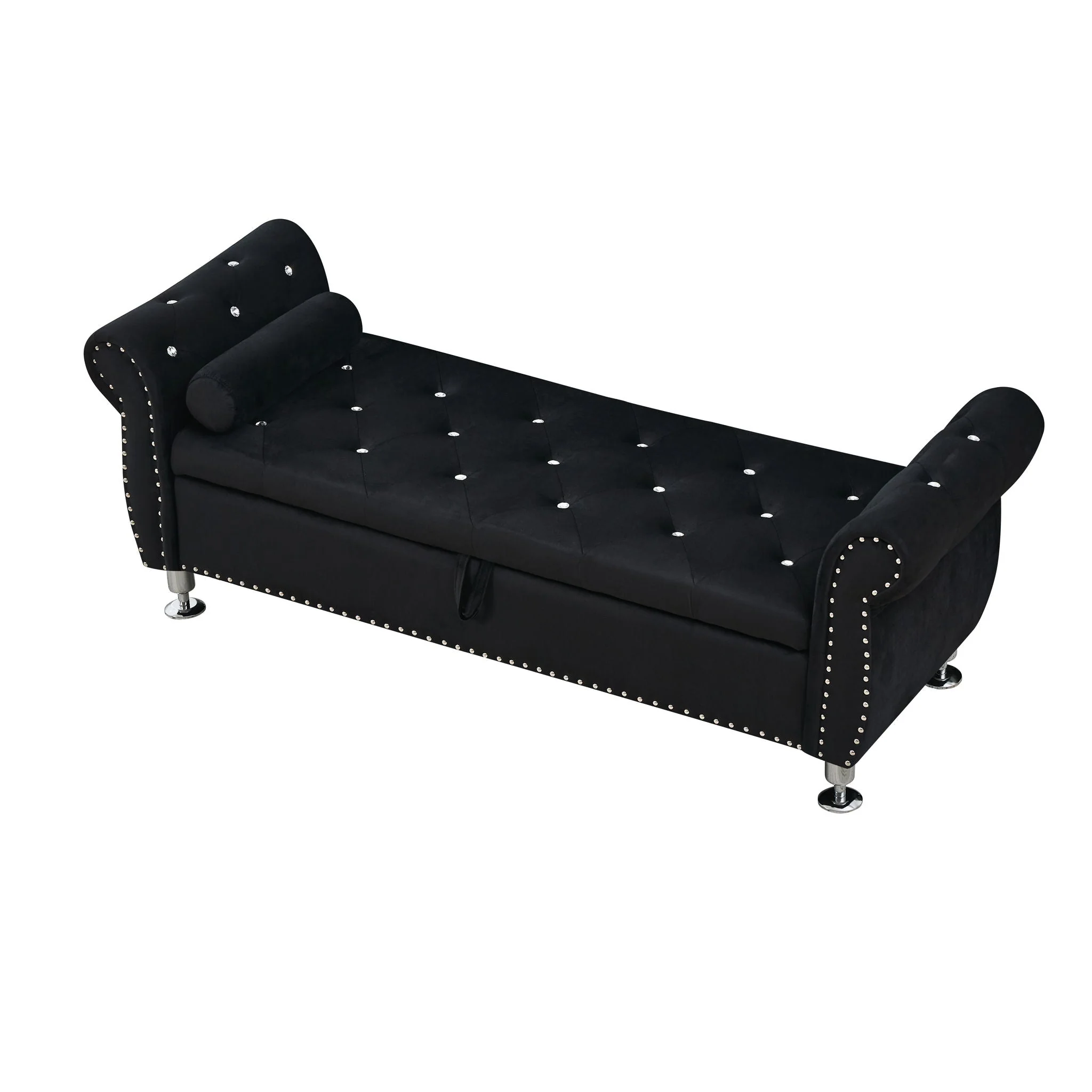 Storage Bench With Crystal Buttons And 1 Pillow For Bedroom - Image 3