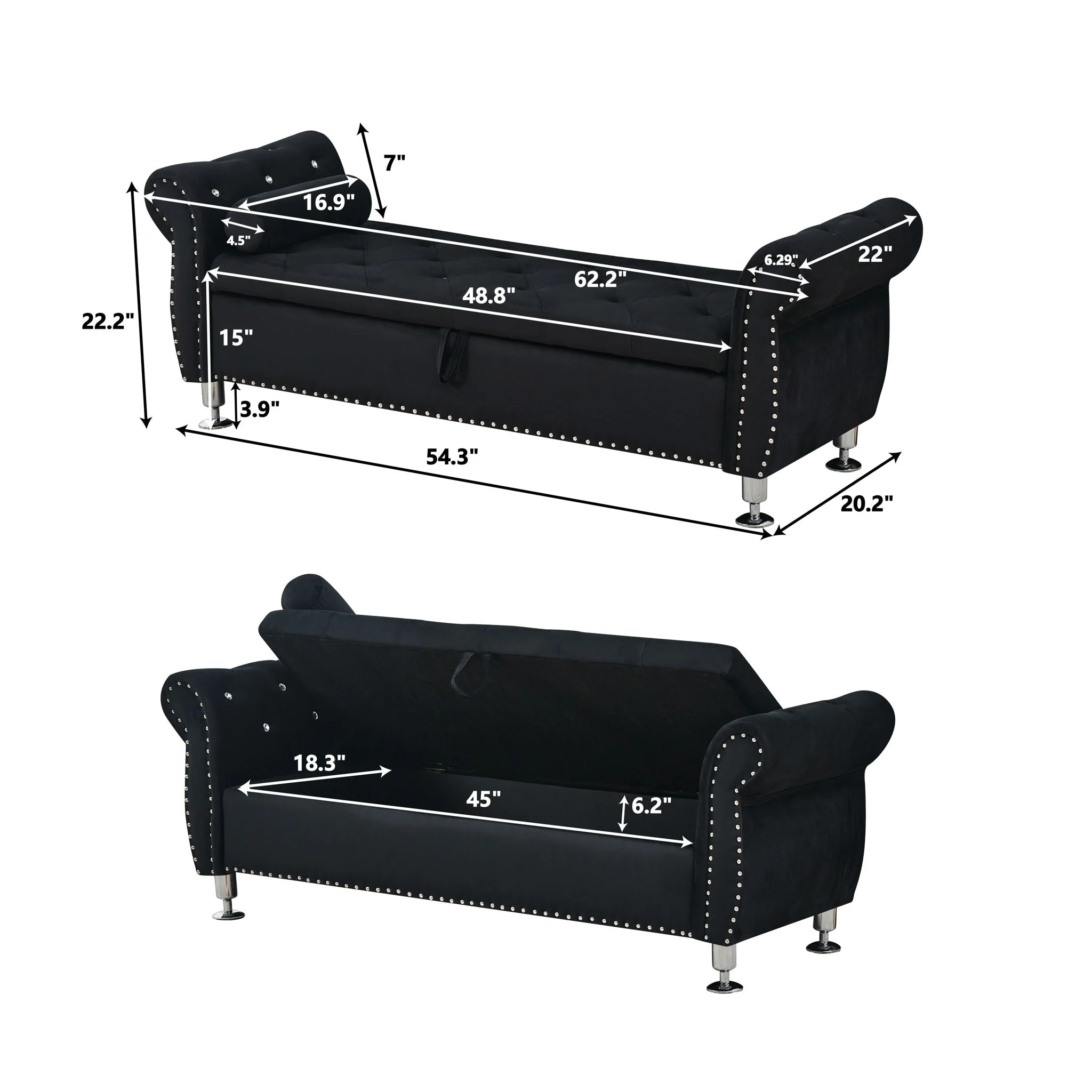 Storage Bench With Crystal Buttons And 1 Pillow For Bedroom - Image 6