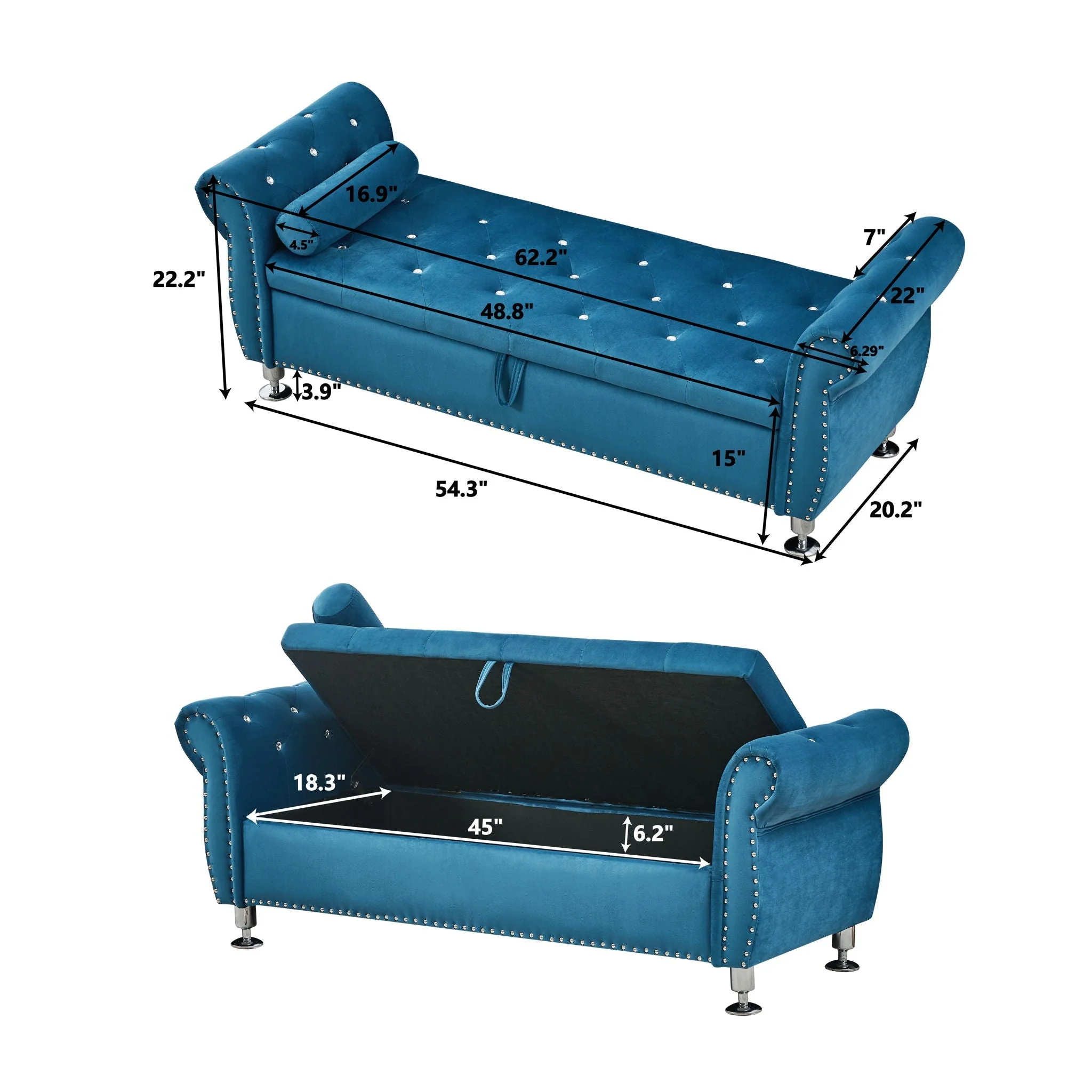 Storage Bench With Crystal Buttons And 1 Pillow For Bedroom - Image 8