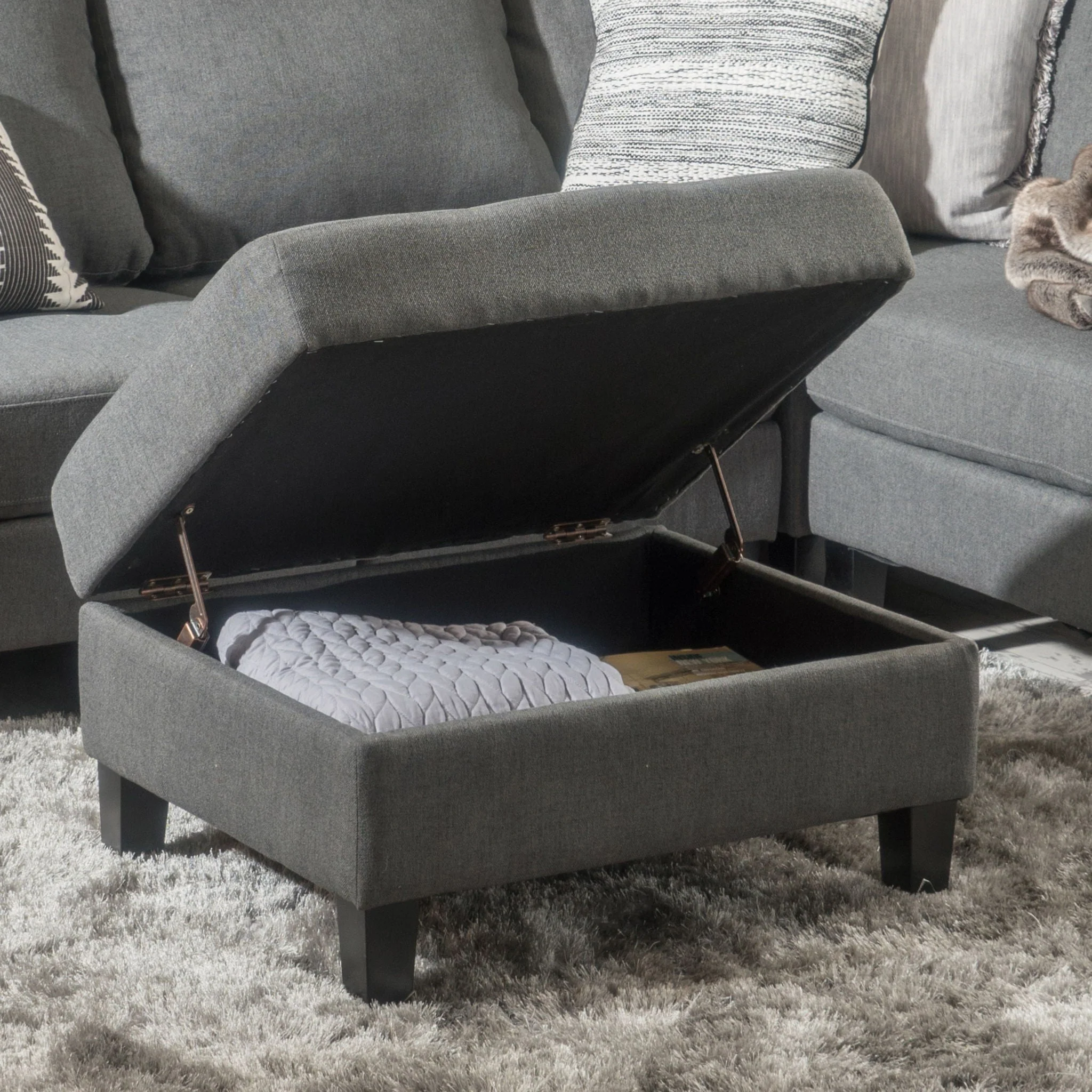 Storage Ottoman With Birch Wood Legs And Cushioned Top - Image 7