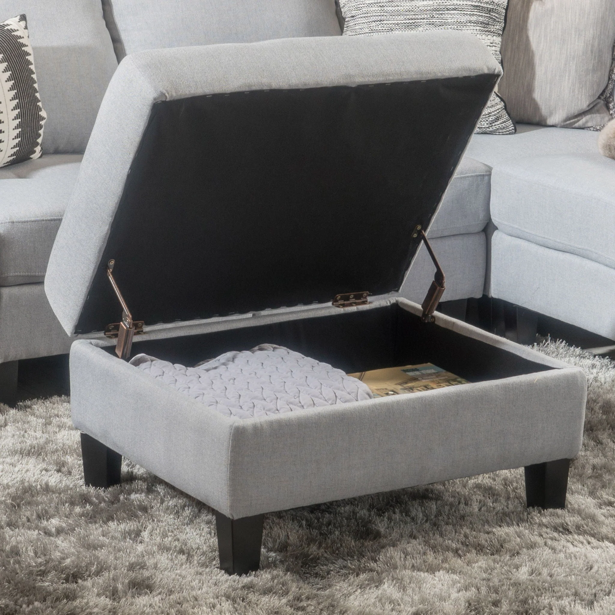 Storage Ottoman With Birch Wood Legs And Cushioned Top - Image 8