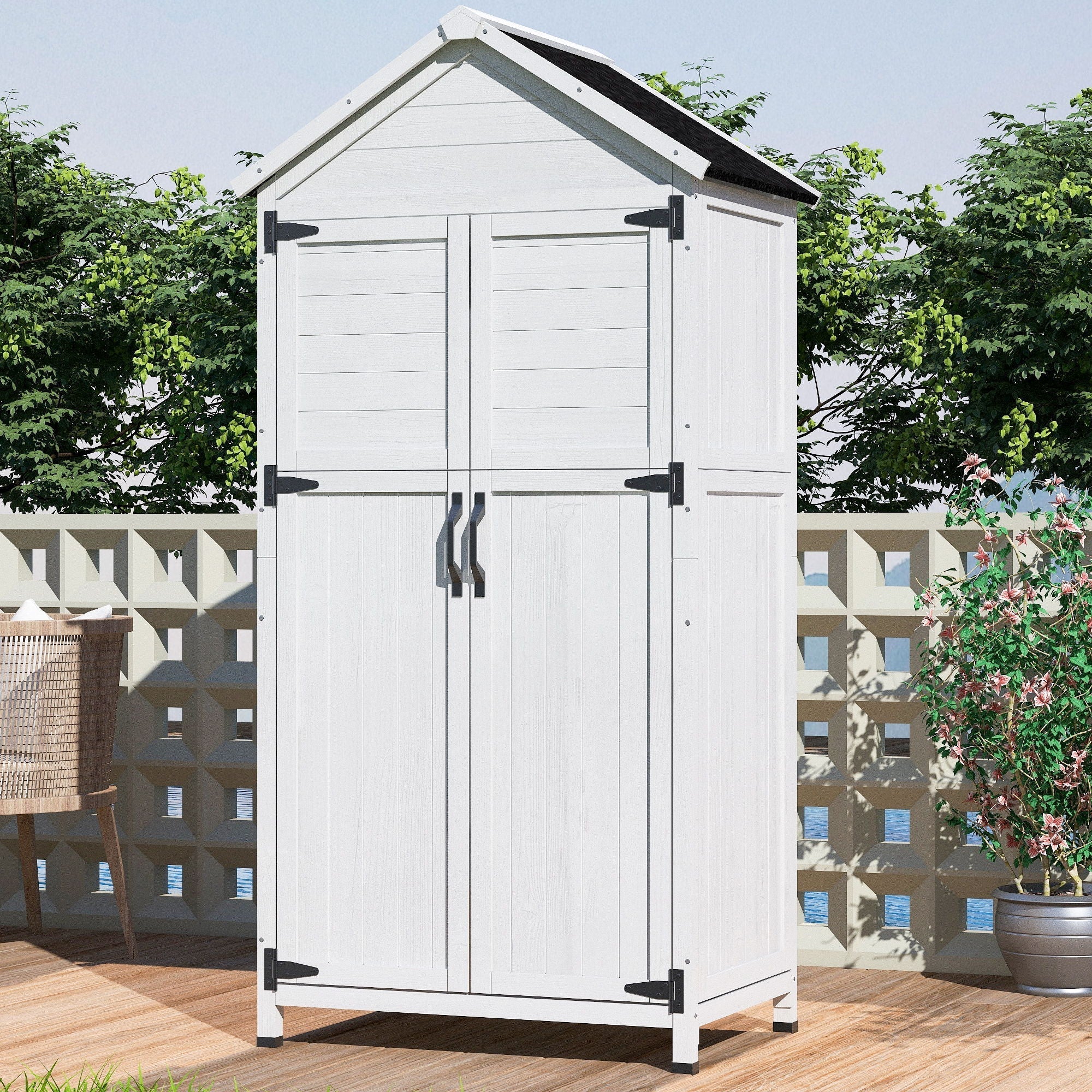 Storage Shed With Double Doors For Outdoor Garden Tool Organization - White - Image 3