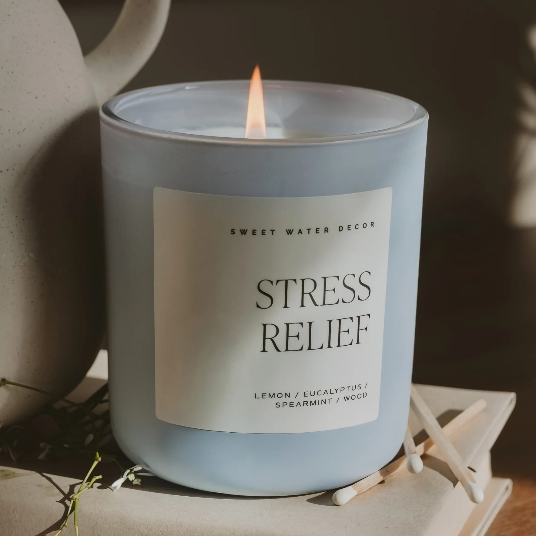 Stress Relief Soy Candle - Blue Matte Jar - 15 oz - Image 3