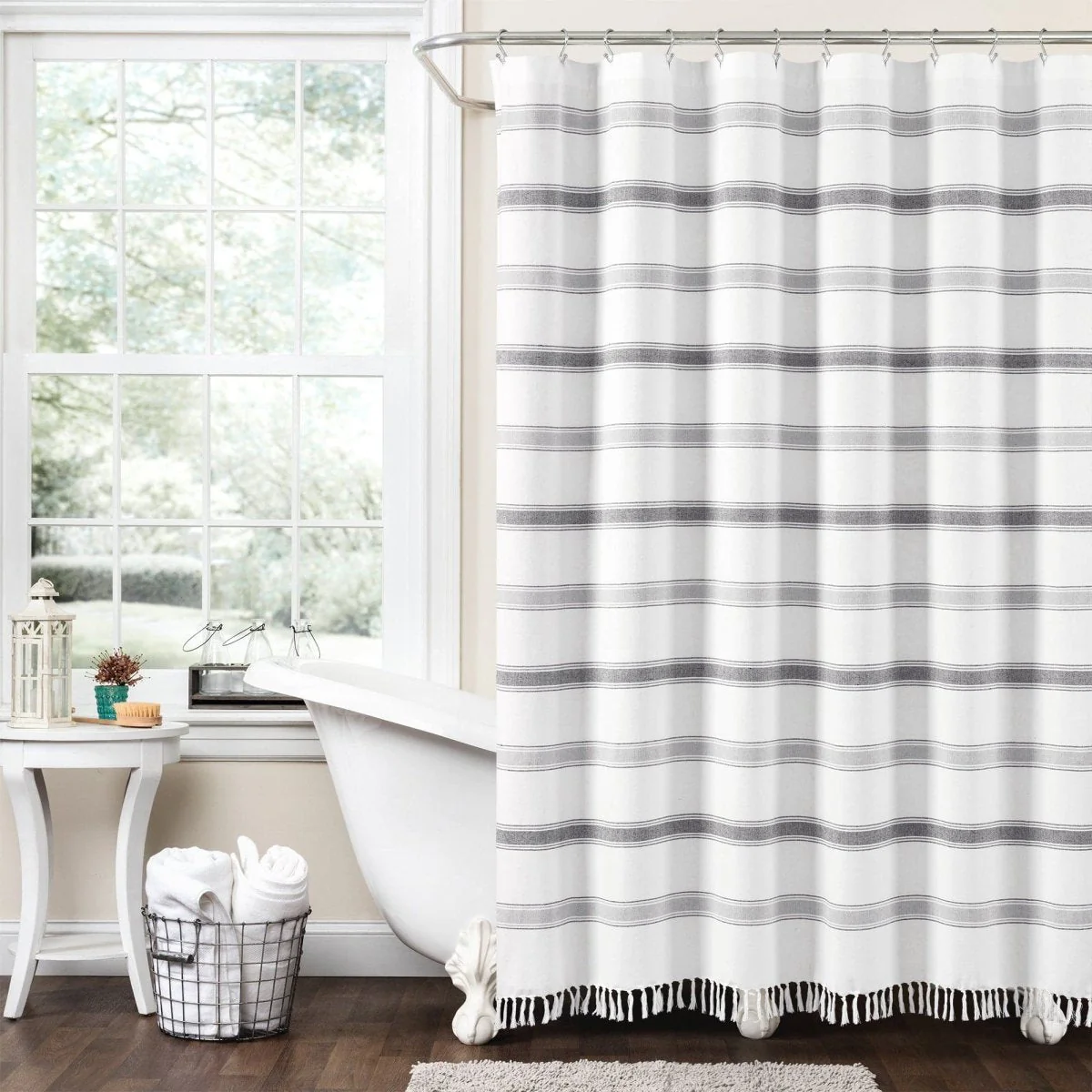 Stripe Woven Textured Yarn Dyed Recycled Cotton Shower Curtain - Image 2