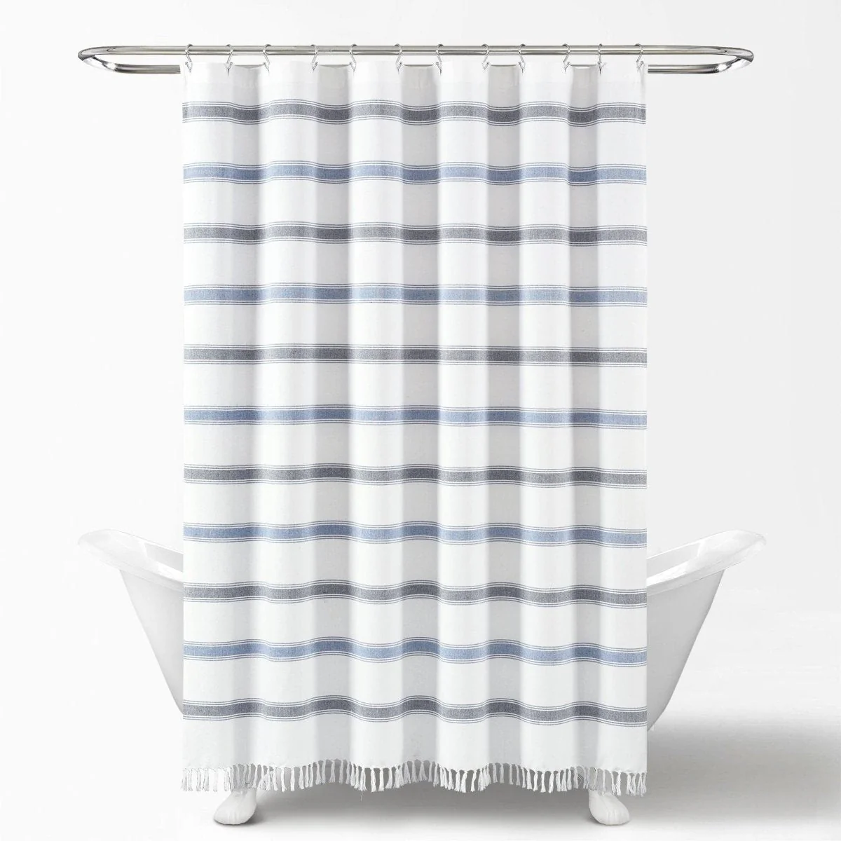 Stripe Woven Textured Yarn Dyed Recycled Cotton Shower Curtain - Image 3