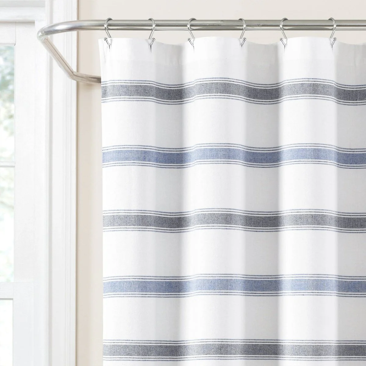 Stripe Woven Textured Yarn Dyed Recycled Cotton Shower Curtain - Image 4