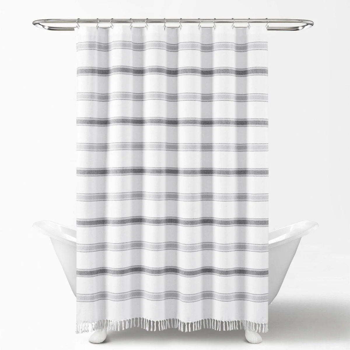 Stripe Woven Textured Yarn Dyed Recycled Cotton Shower Curtain - Image 7