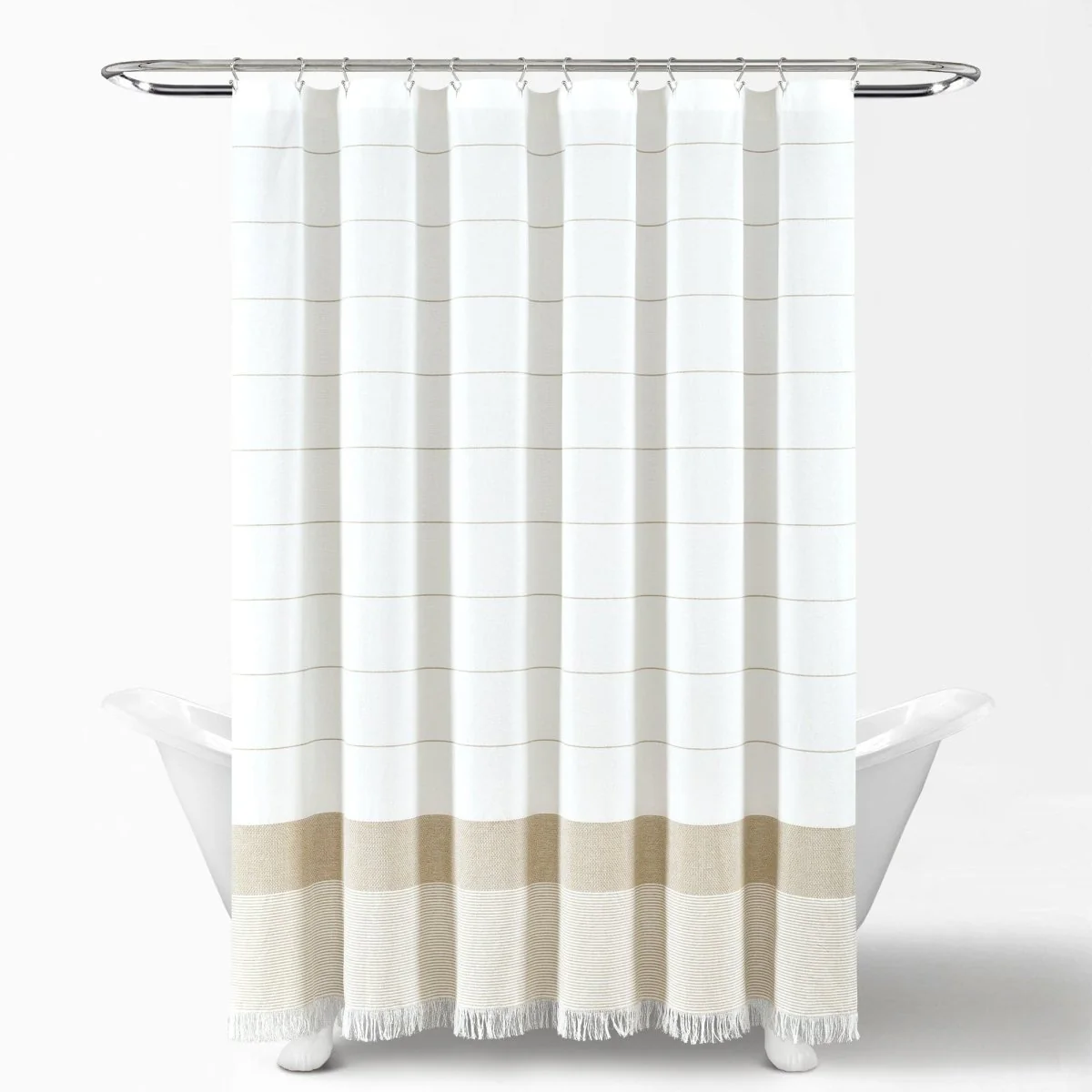 Stripe Yarn Dyed Tassel Fringe Woven Cotton Shower Curtain - Image 3