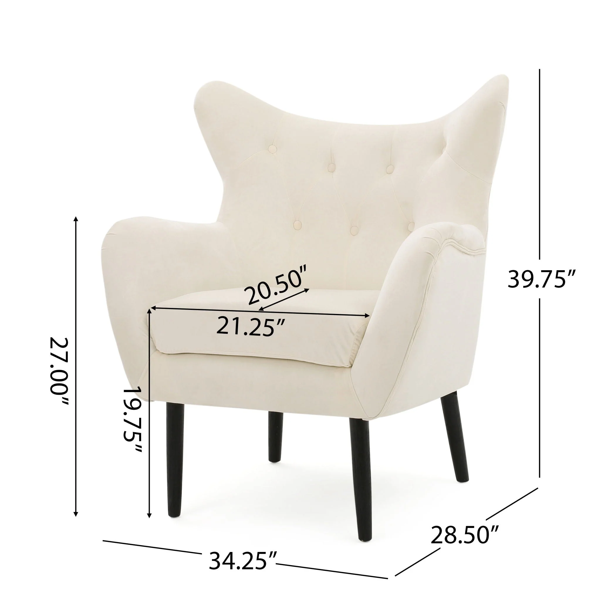 Style Velvet Arm Chair With Wingback And Flared Arms - Ivory - Image 3