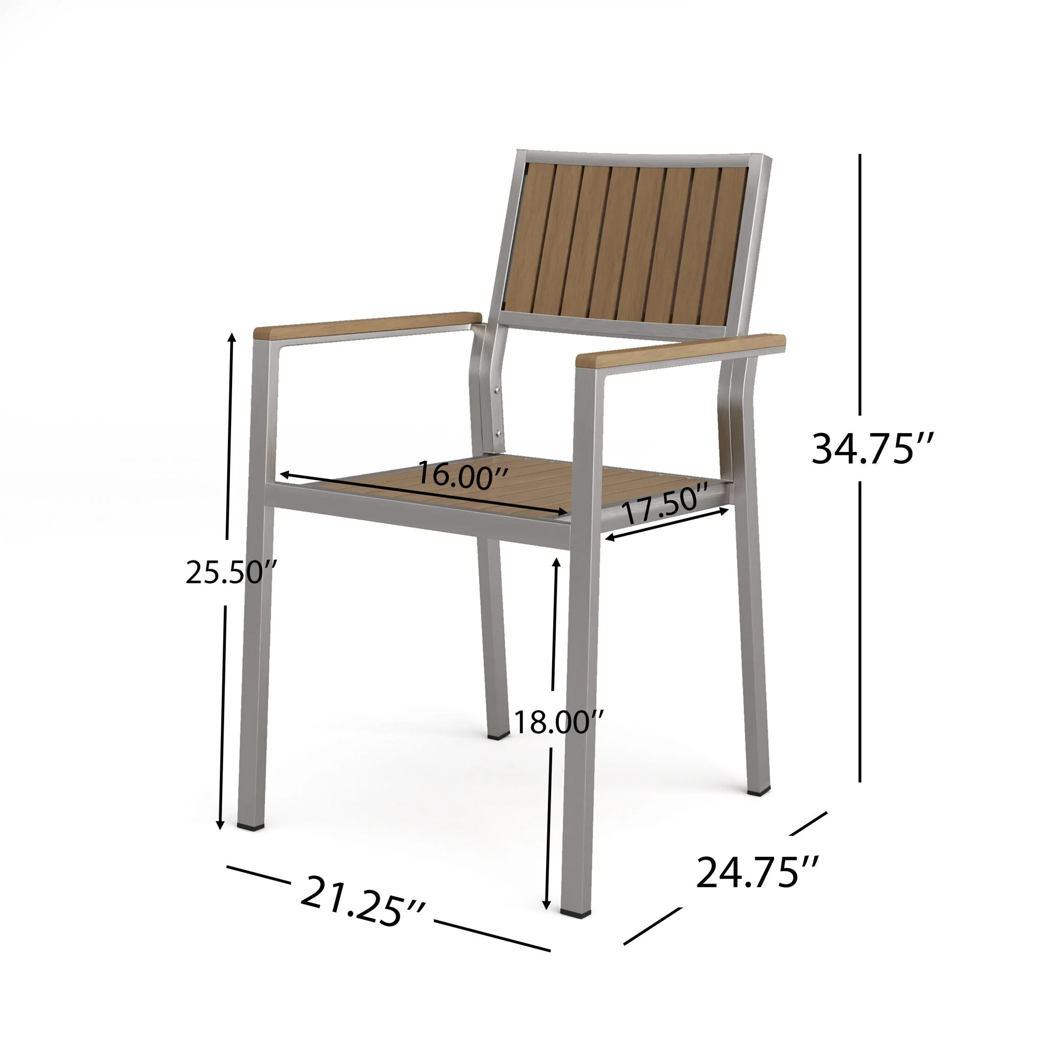 Stylish Modern Faux Wood & Aluminum Outdoor Dining Chairs (Set of 2) - Image 3