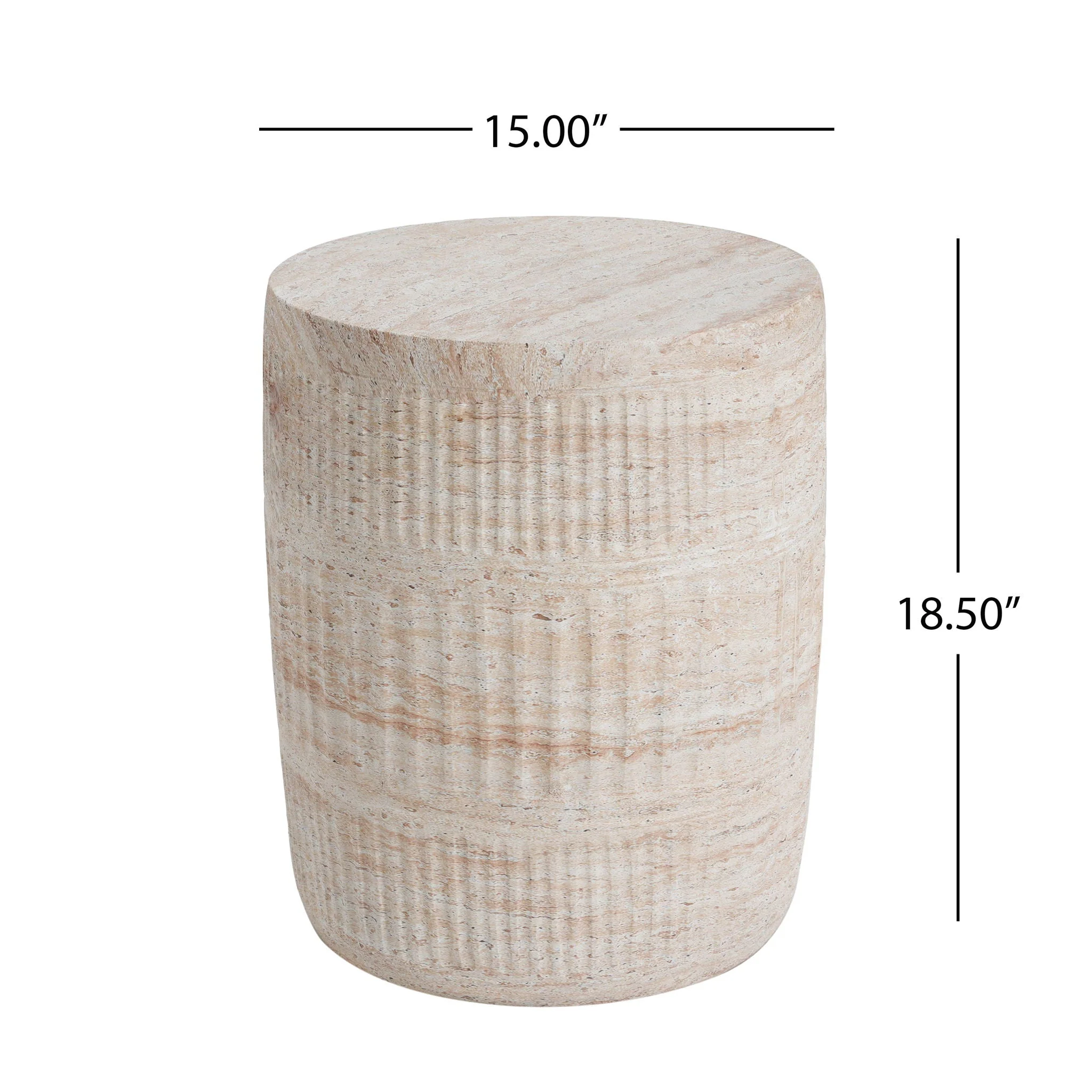 Stylish Outdoor / Indoor Lightweight Concrete Side Table With Travertine - Beige - Image 4