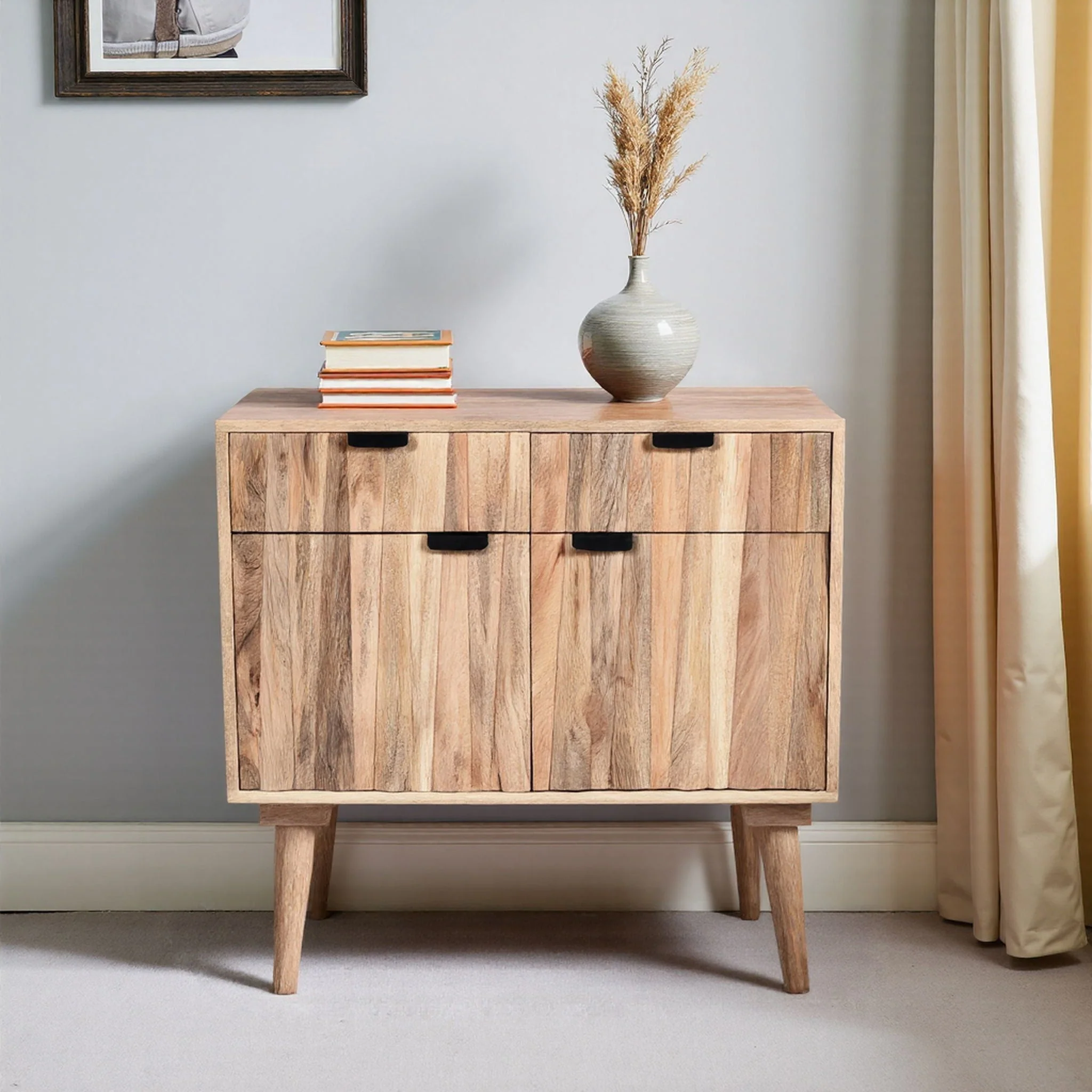 Stylish Style 2 Drawer 2 Door Cabinet, Mango Wood - Natural - Image 2