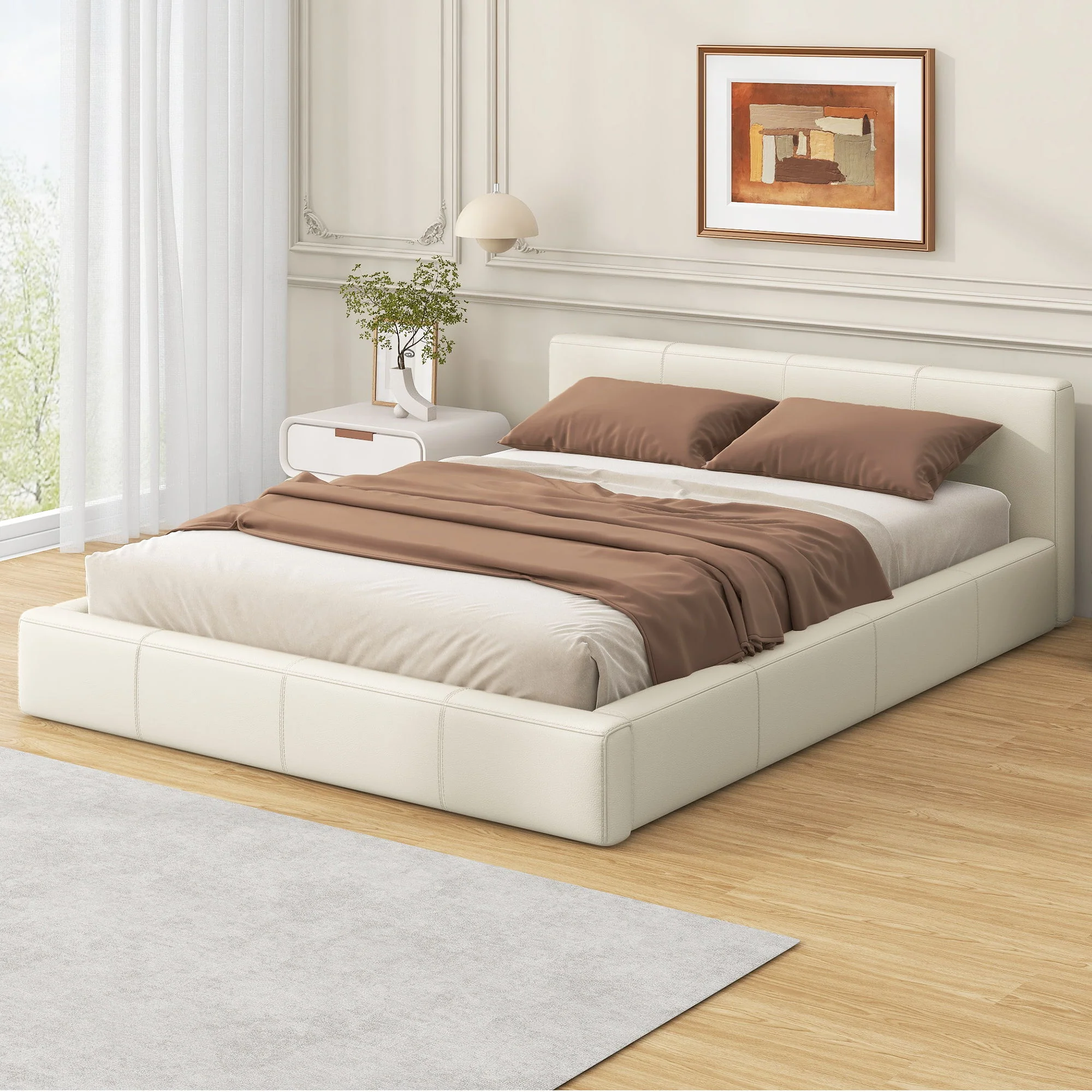 Stylish Upholstered Bed With Birch Wood Frame - Image 15