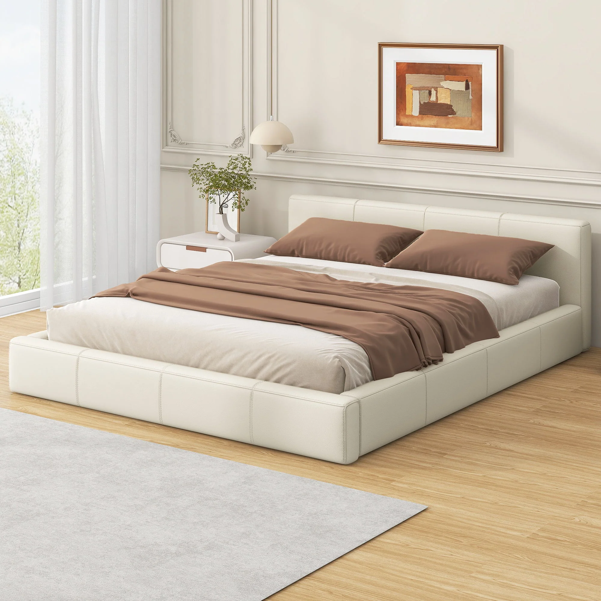 Stylish Upholstered Bed With Birch Wood Frame - Image 6