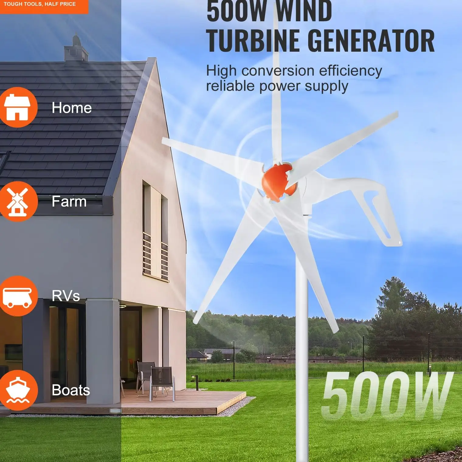 SucceBuy 12V 500W/800W Wind Turbine Generator with MPPT Controller for Home RV Farm - Image 2